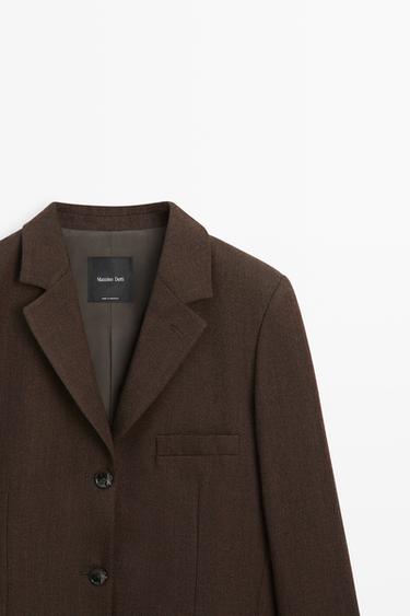 100% wool button detail blazer — BROWN 4