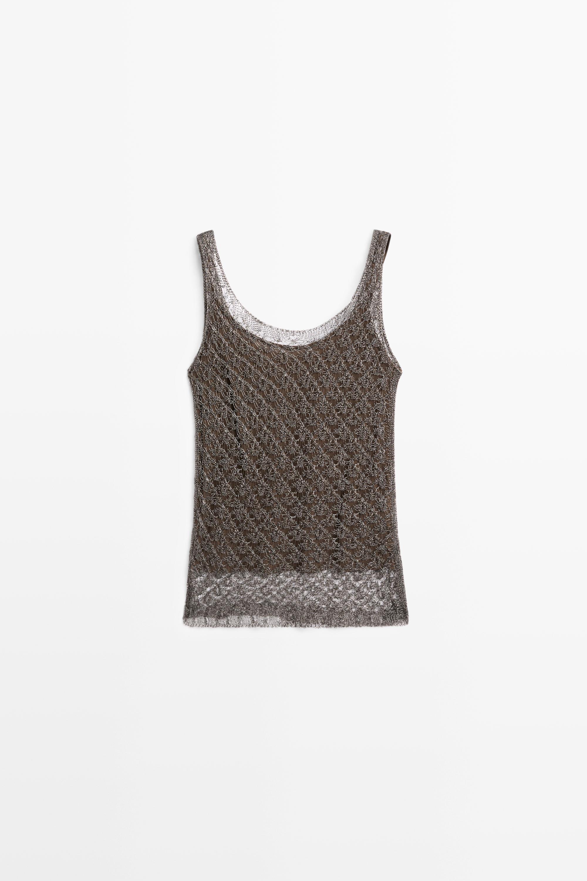 Strappy metallic mesh top