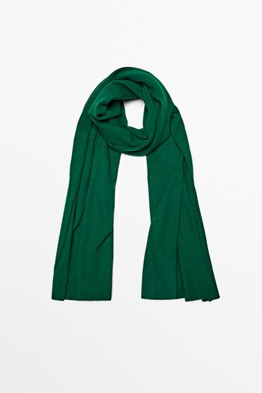 Plain wool-cashmere blend fine knit scarf — GREEN 3