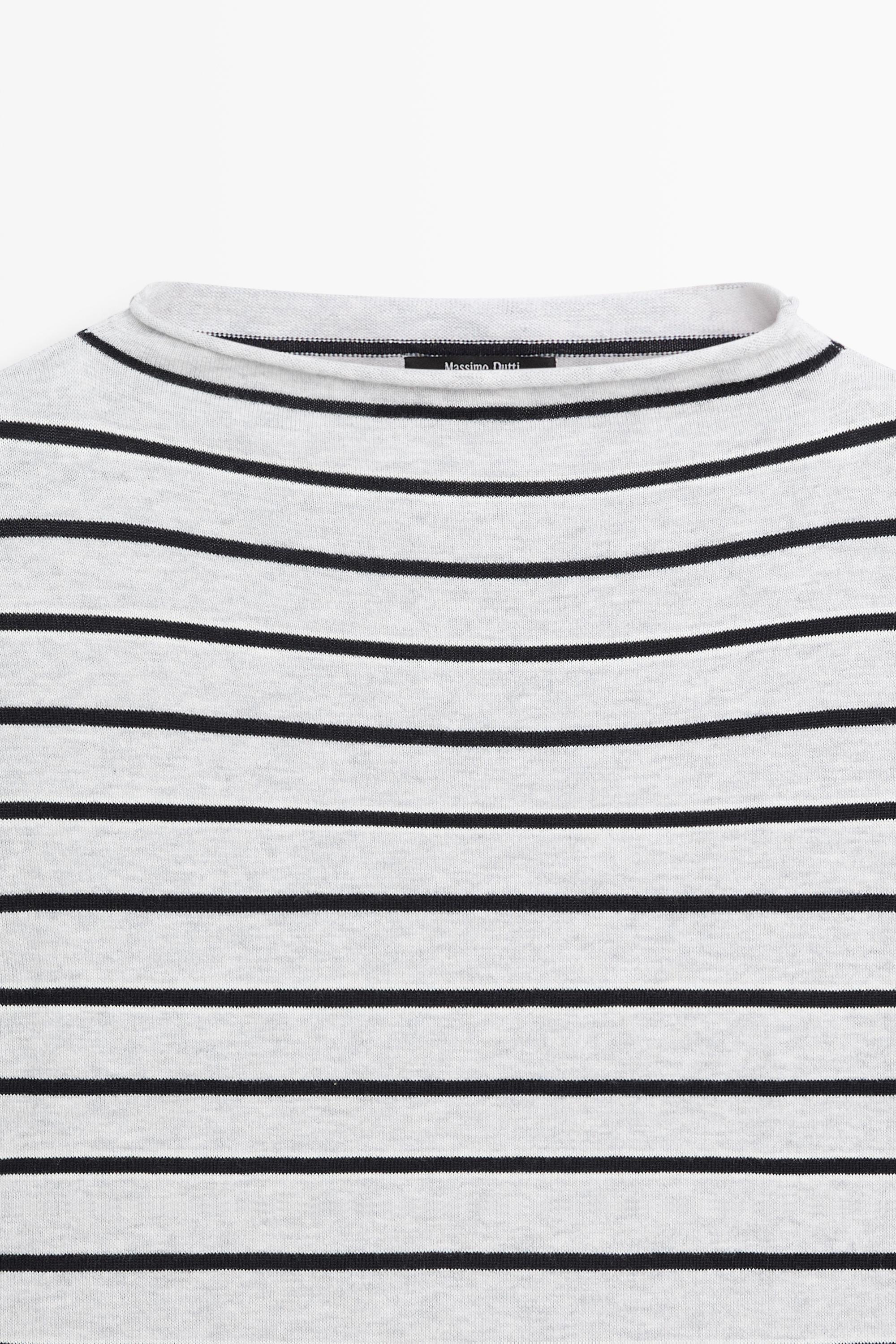 100% cotton striped knit sweater — GREY MARL