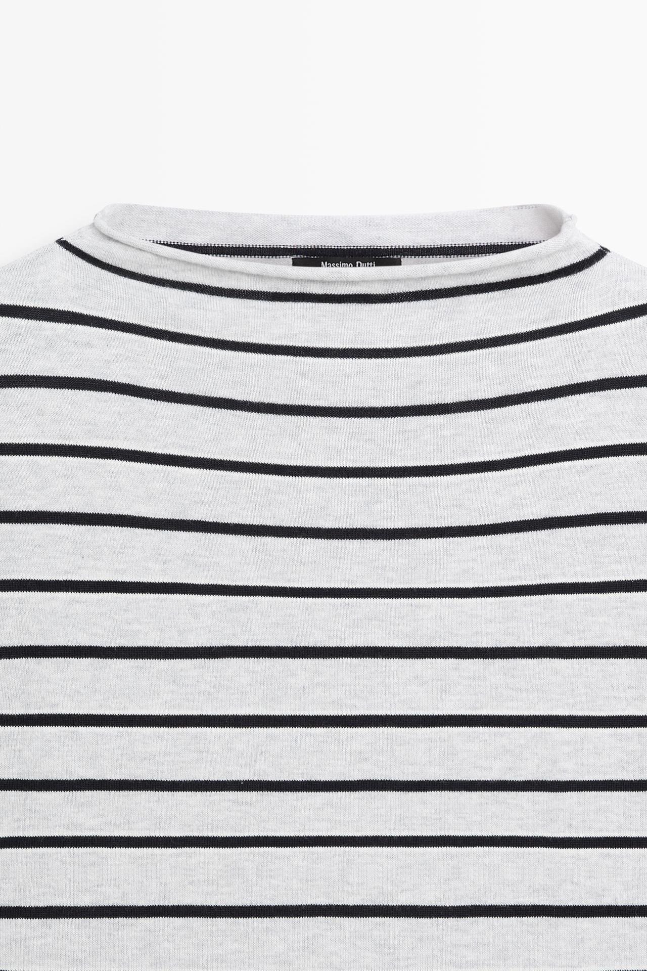 100% cotton striped knit sweater — GREY MARL
