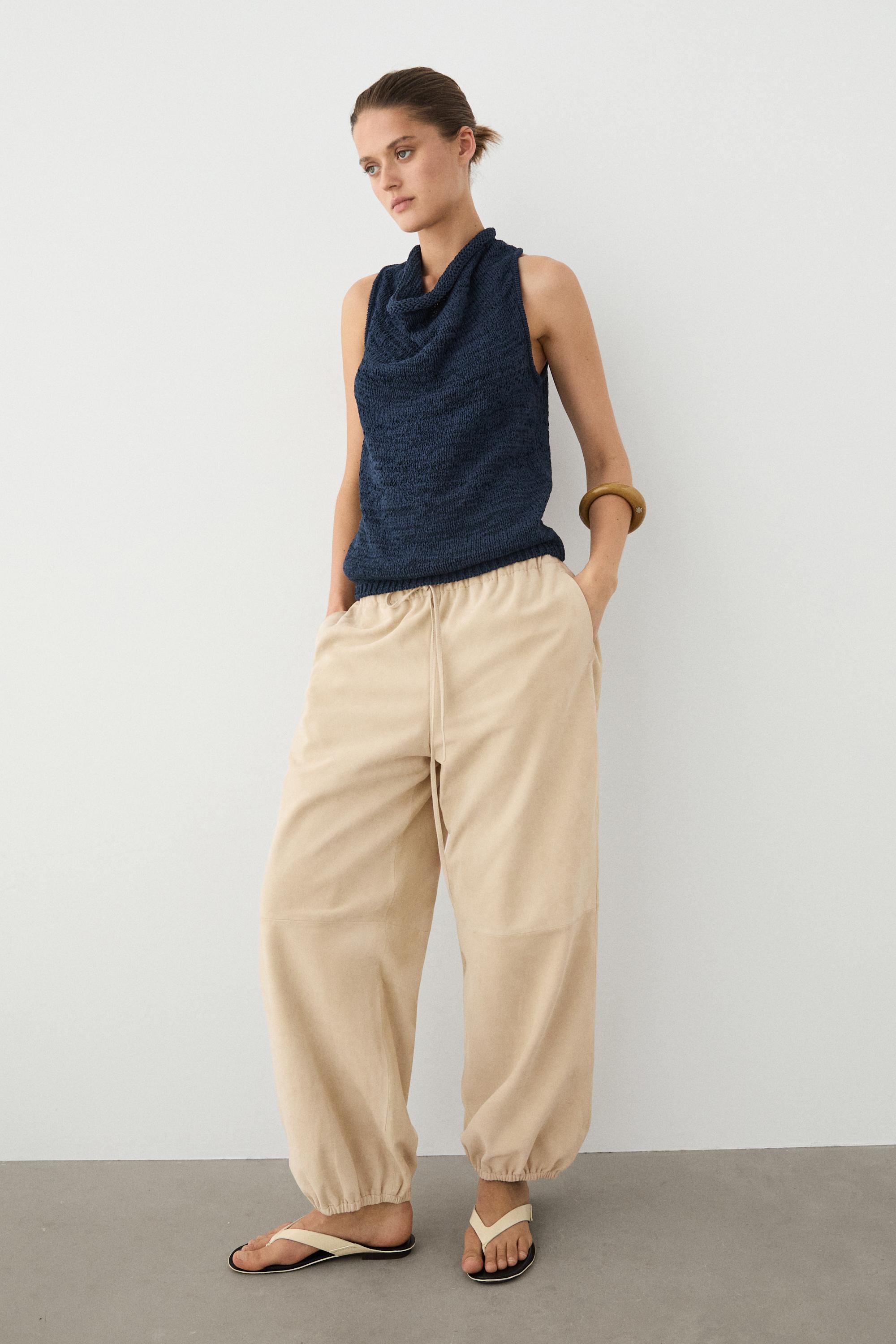 Knit top with draped neckline — Dark Blue