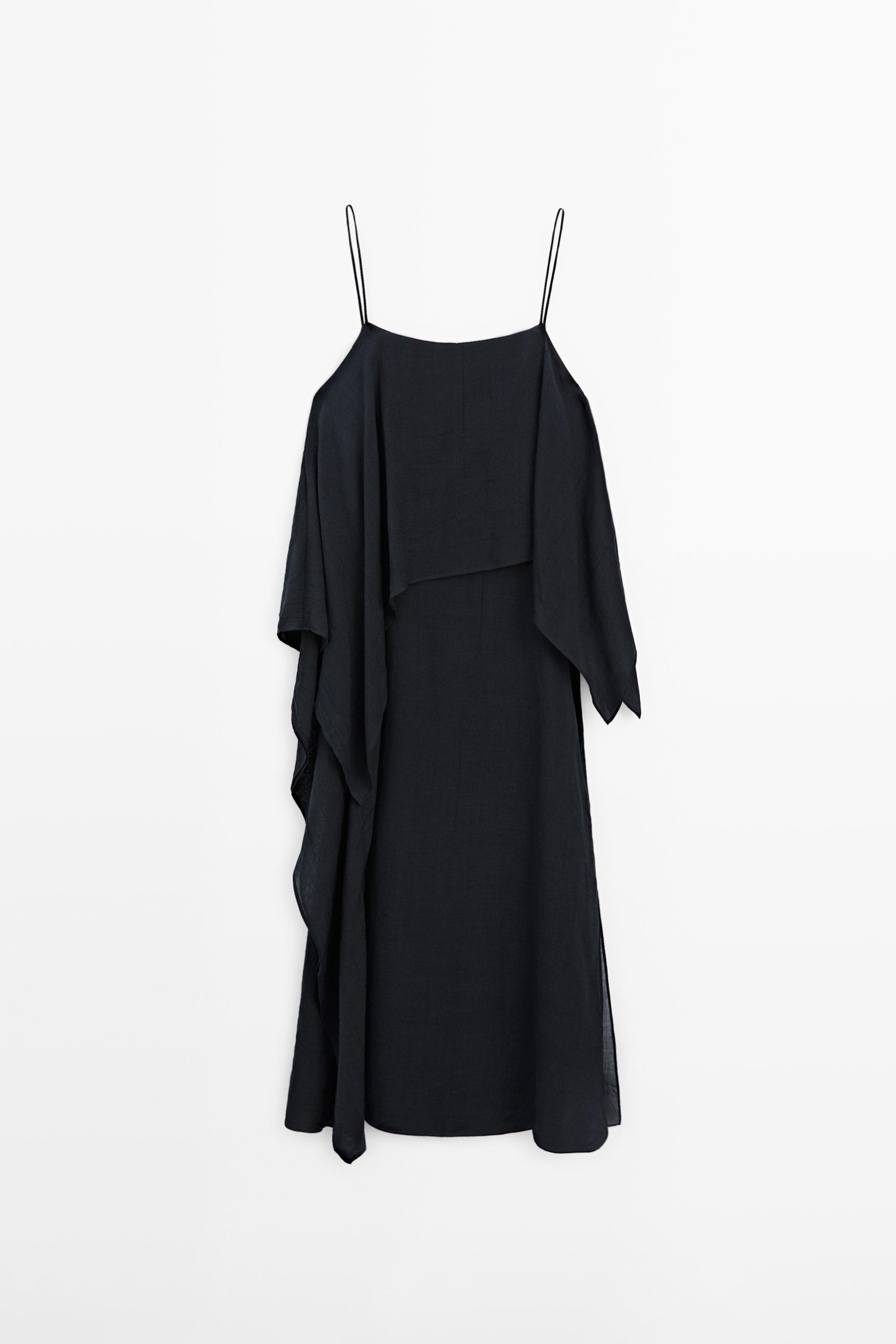 Midi dress with asymmetric ruffle detail — Dark Blue