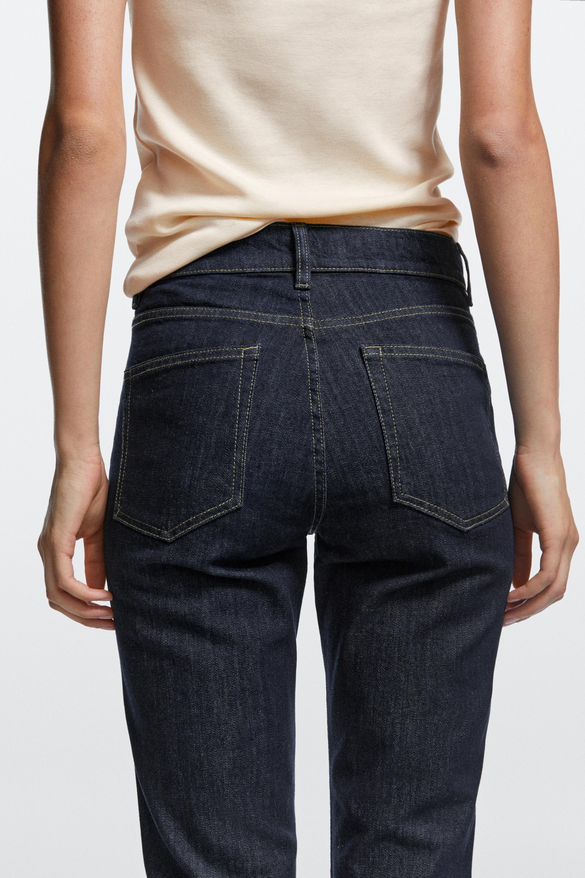 Mid-waist slim fit cropped jeans — DARK BLUE