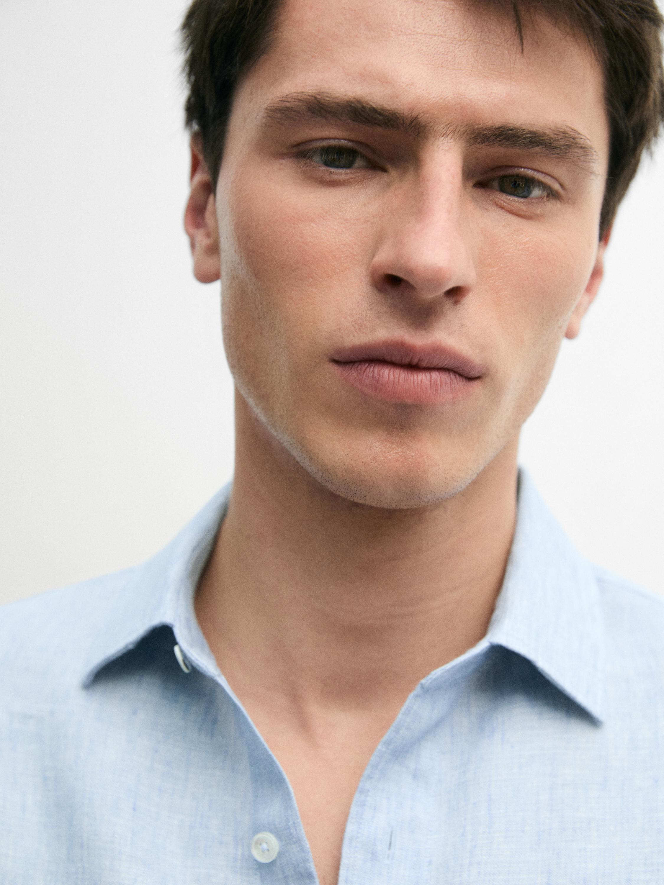 100% linen regular fit shirt — Light Blue