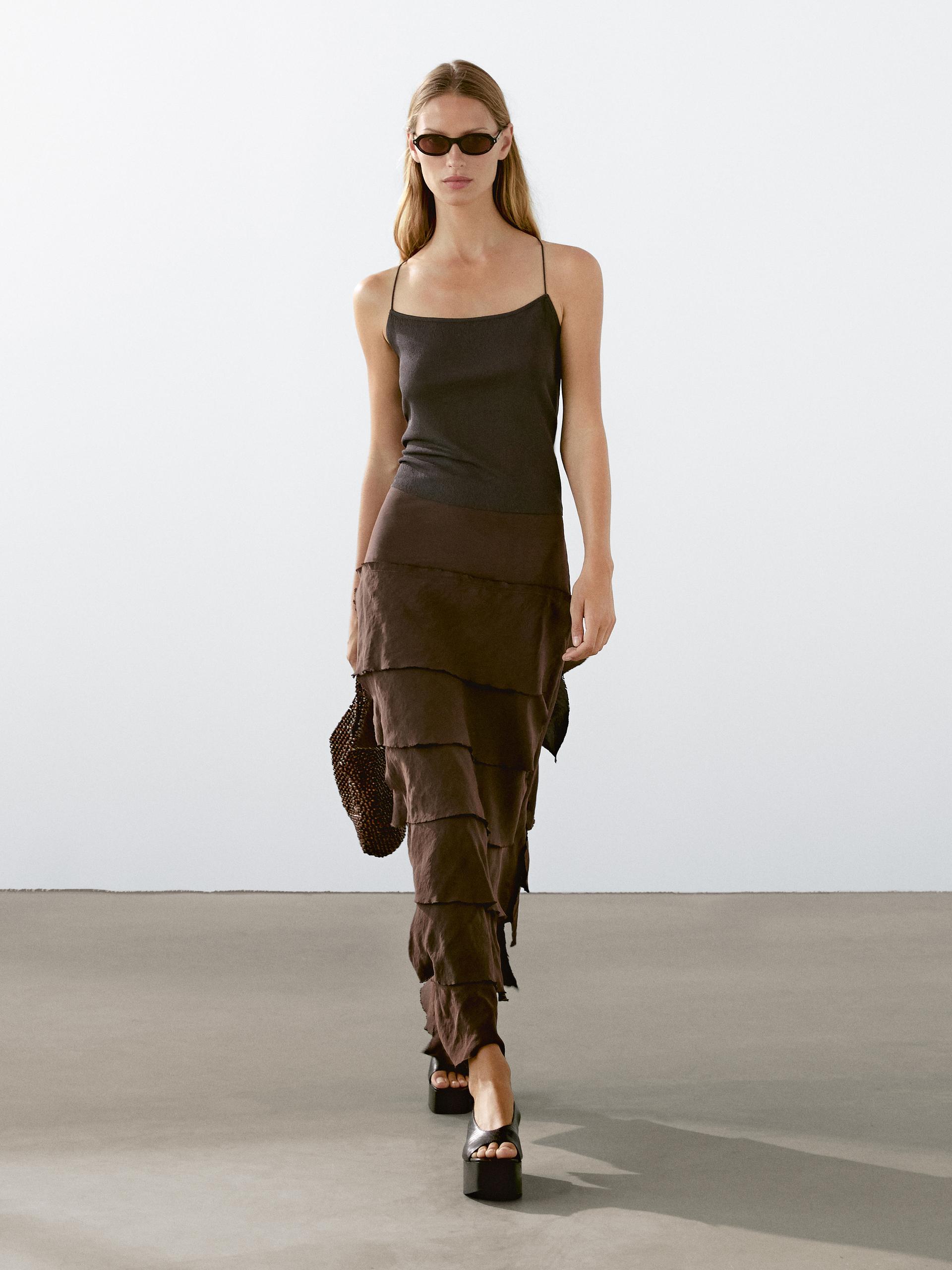 Massimo Dutti Brown Midi Skirt