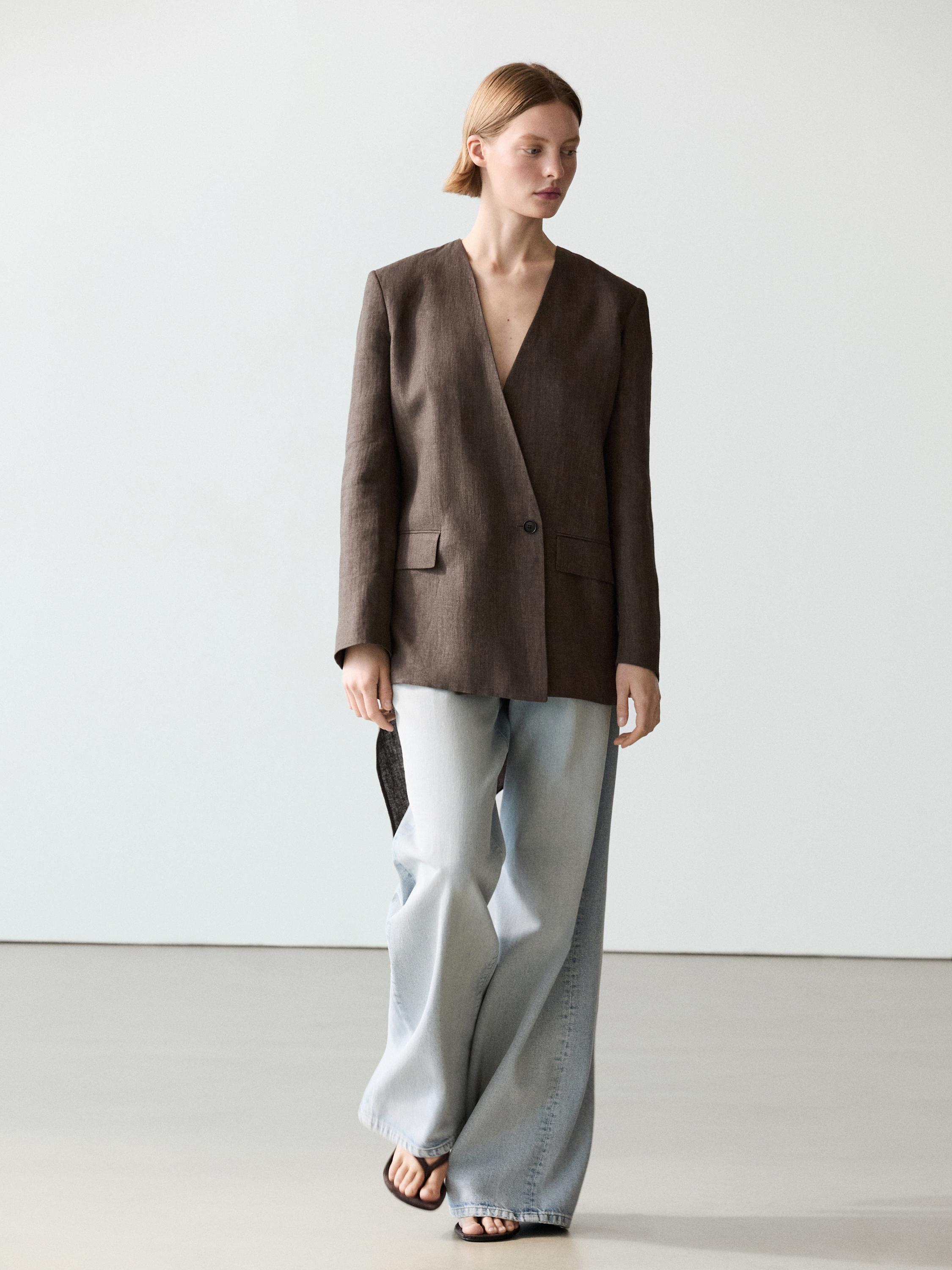 100% linen melange scarf blazer — MOLE BROWN
