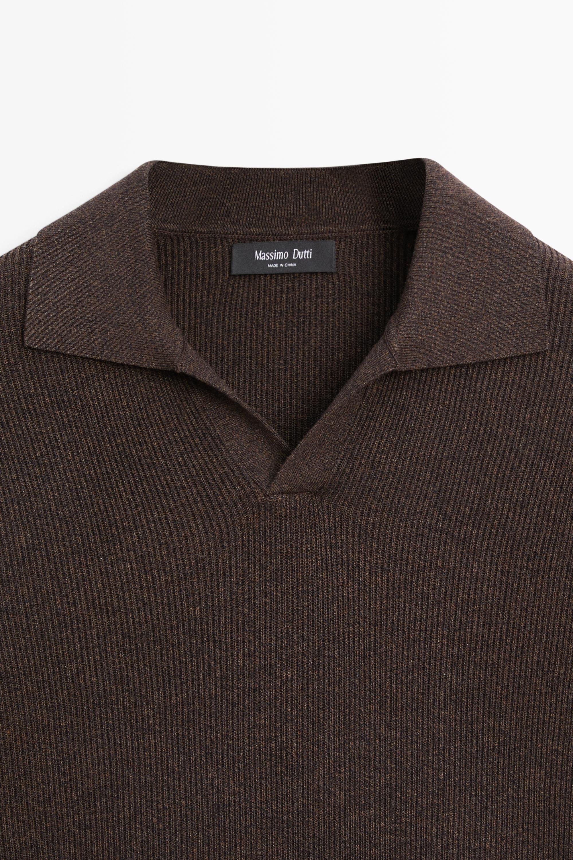 Cotton blend knit polo sweater — BROWN