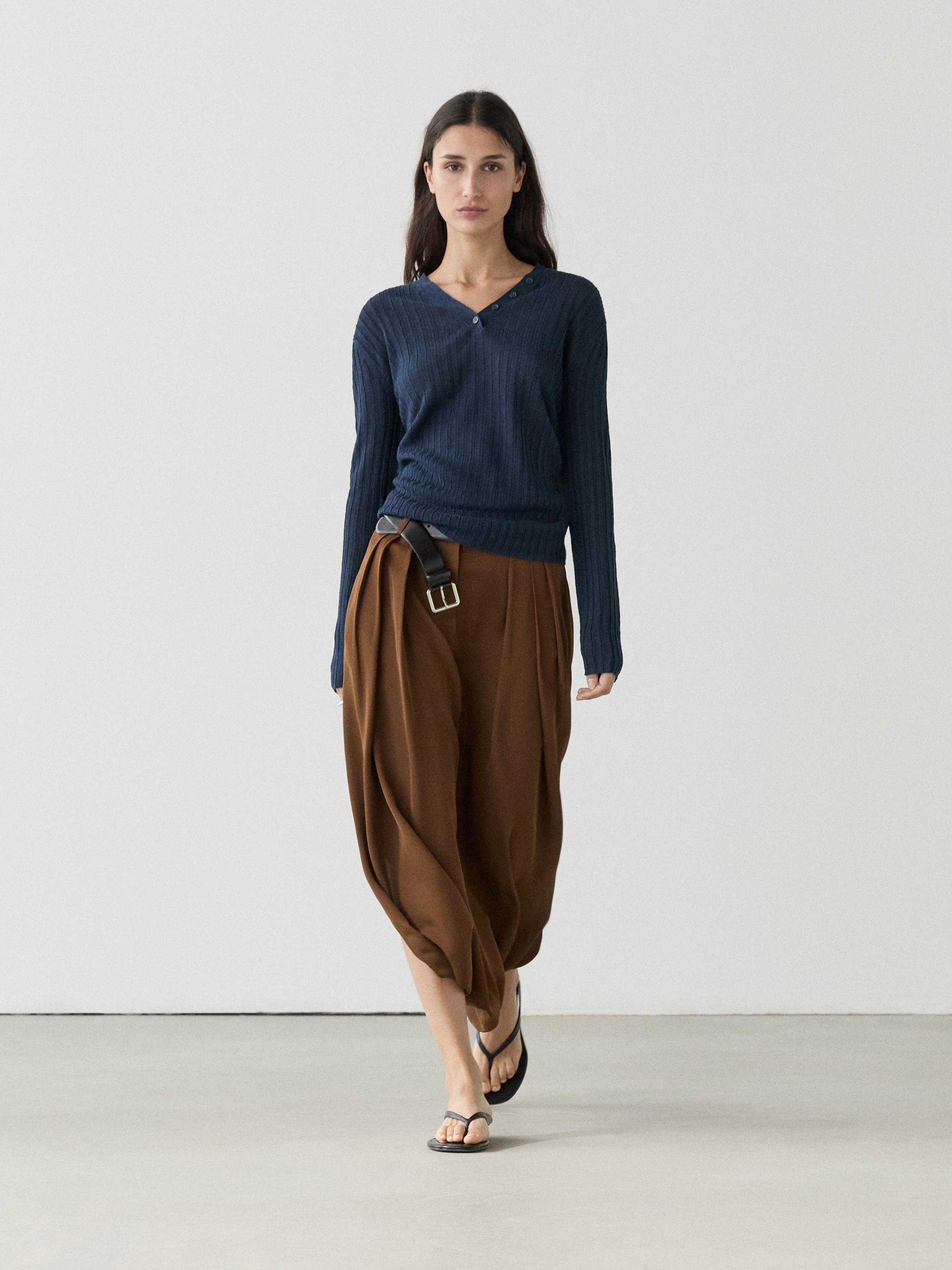100% linen knit sweater with button details — INK BLUE