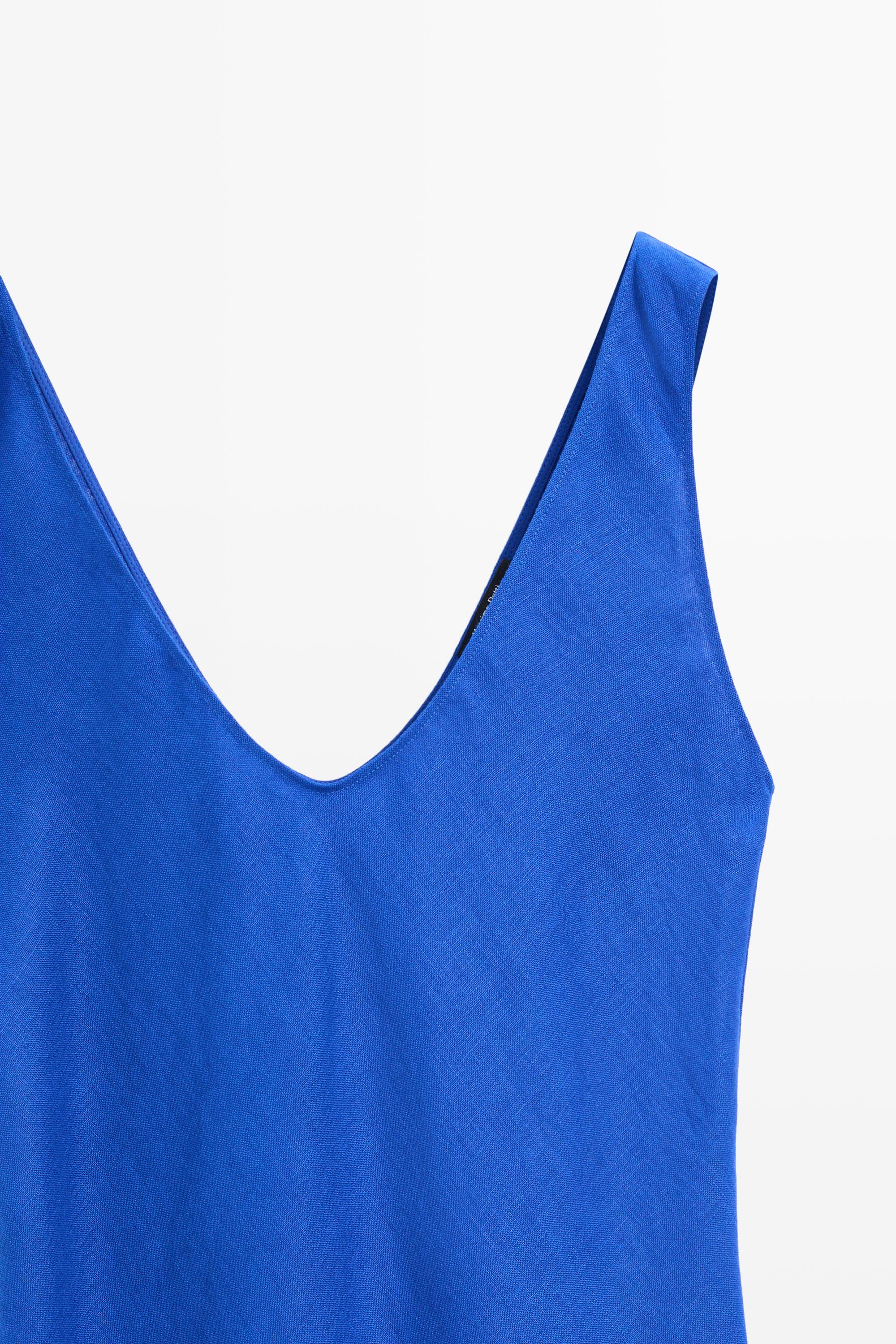 100% linen strap midi dress — Electric blue