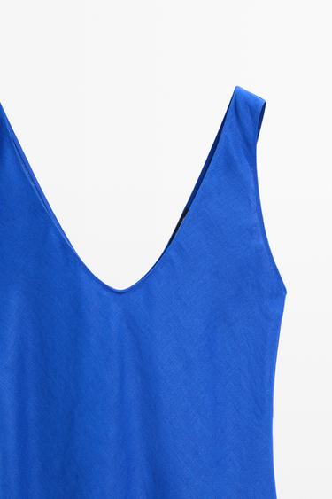 100% linen strap midi dress — Electric blue 4