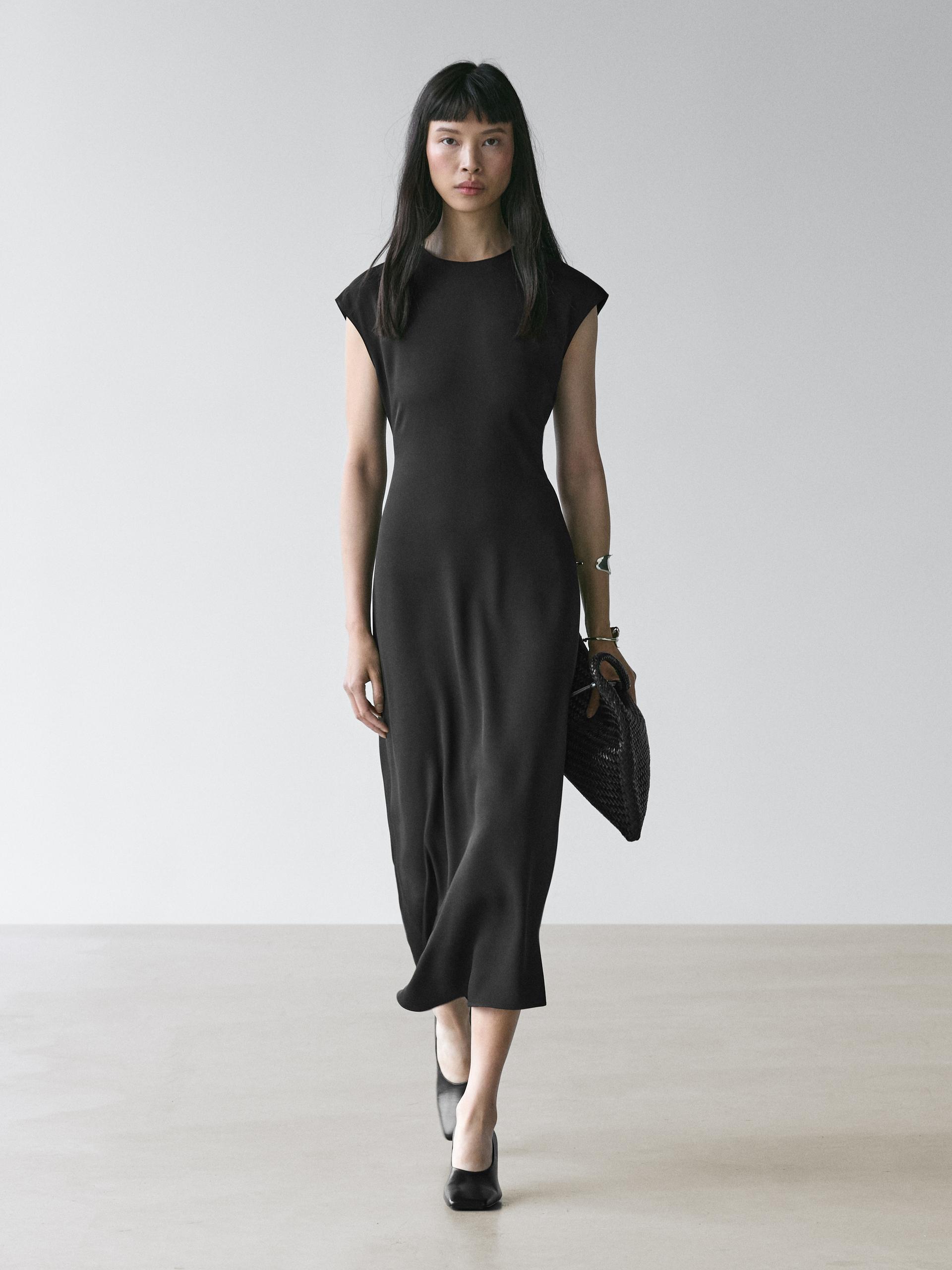 Robe Fluide Manches Courtes - Noir - 36 - Massimo Dutti - Femme
