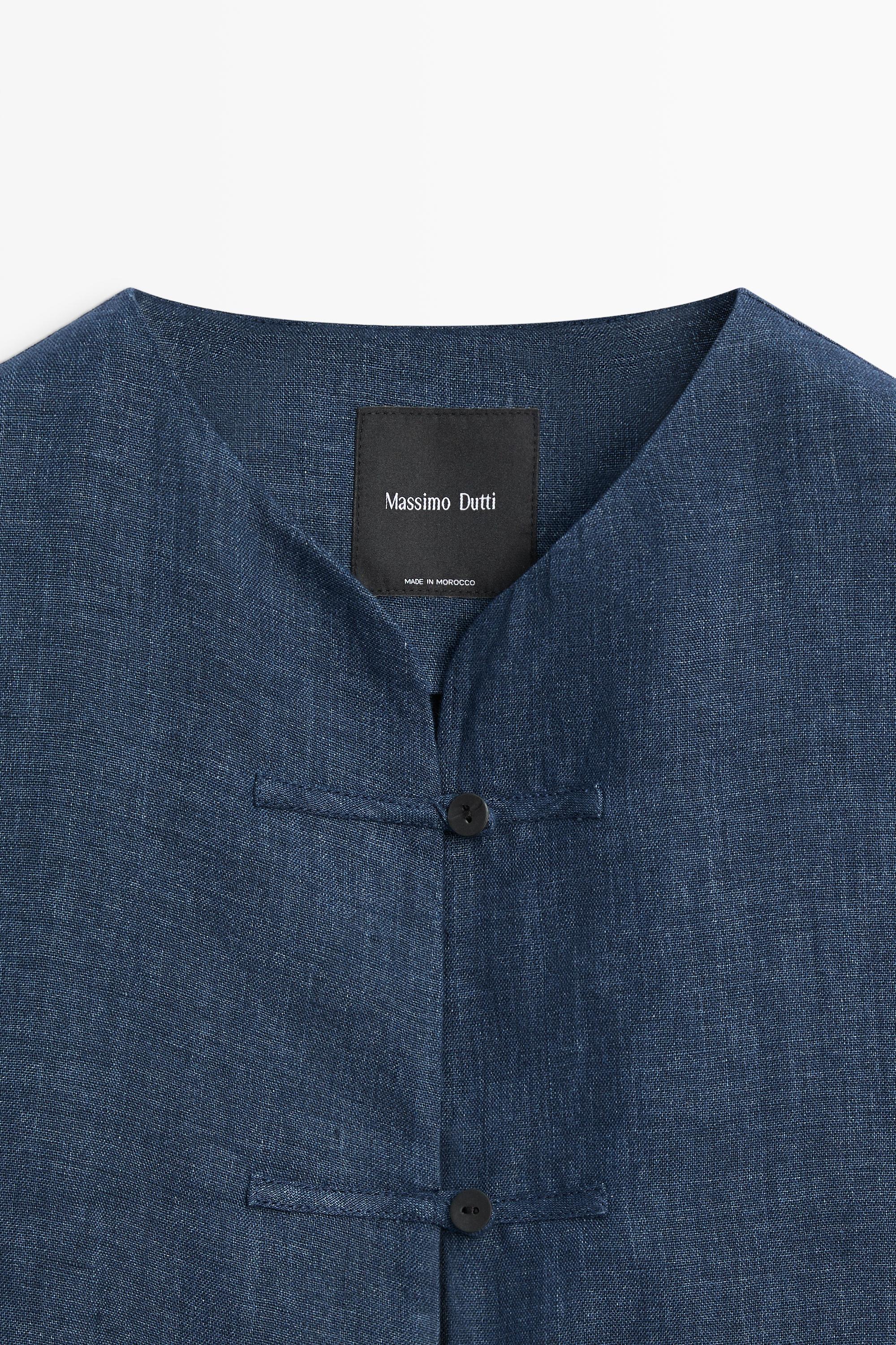 100% linen overshirt with toggle details — BLUE