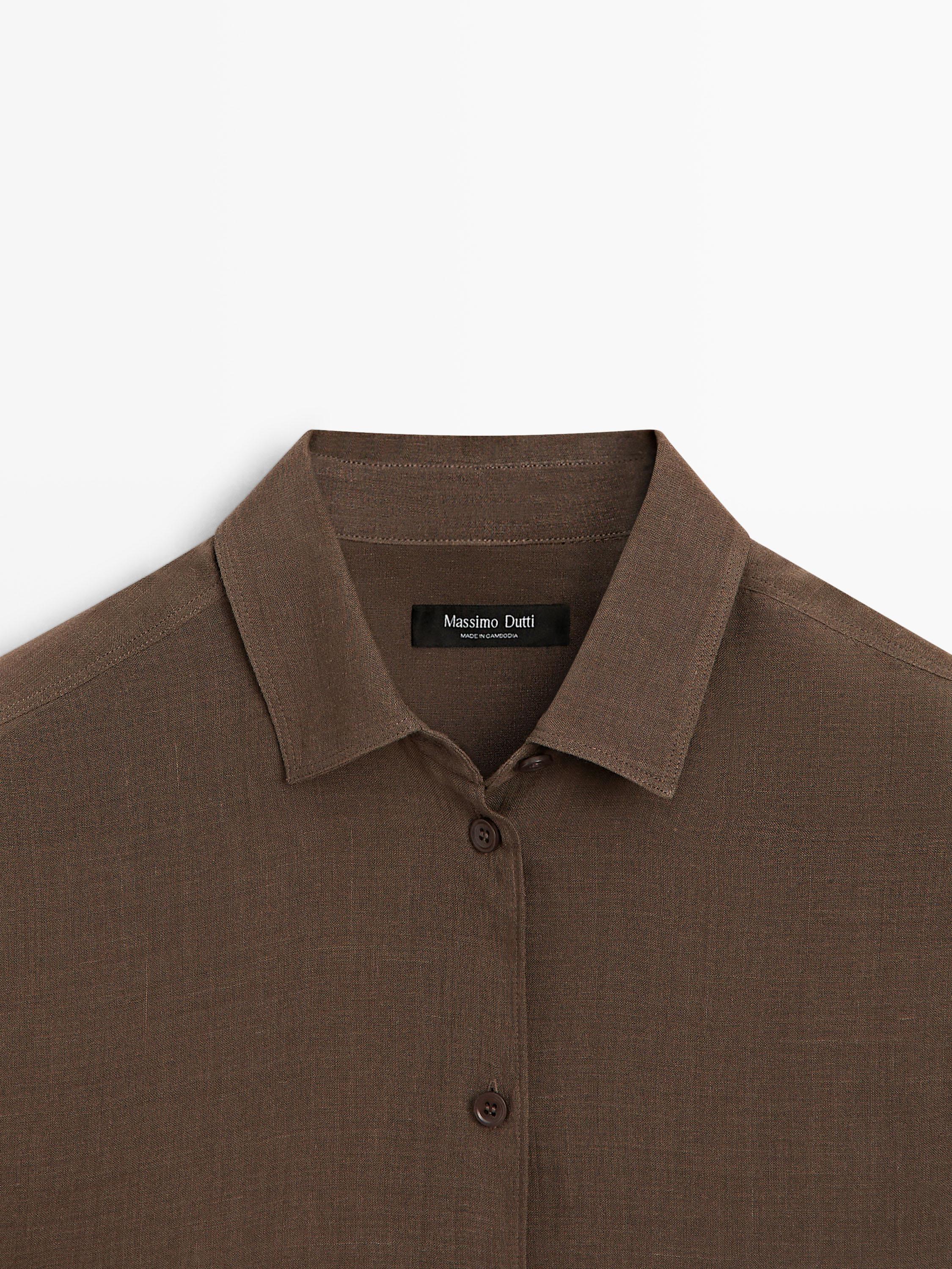 Flowing shirt with shirt collar — BROWN