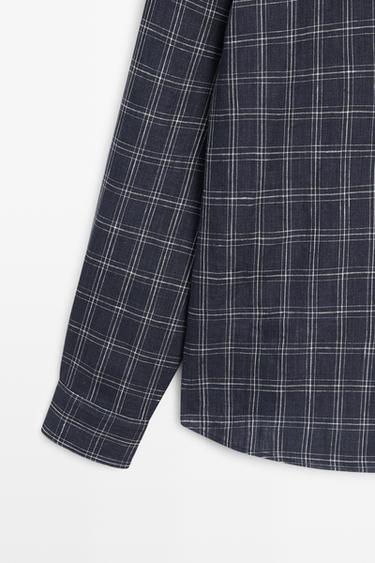 100% linen regular fit check shirt — DARK BLUE 7
