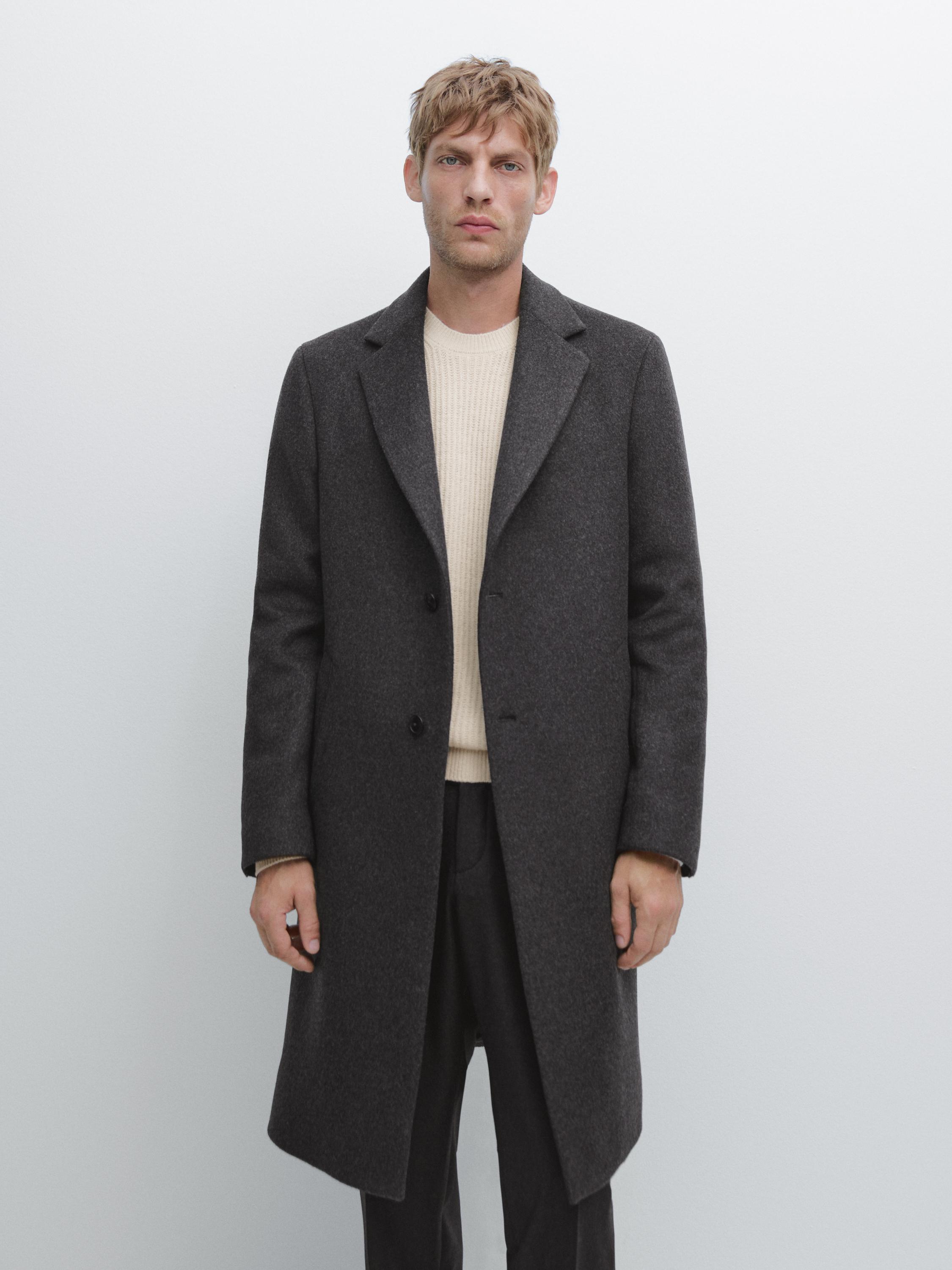 100% wool long coat with lapel collar