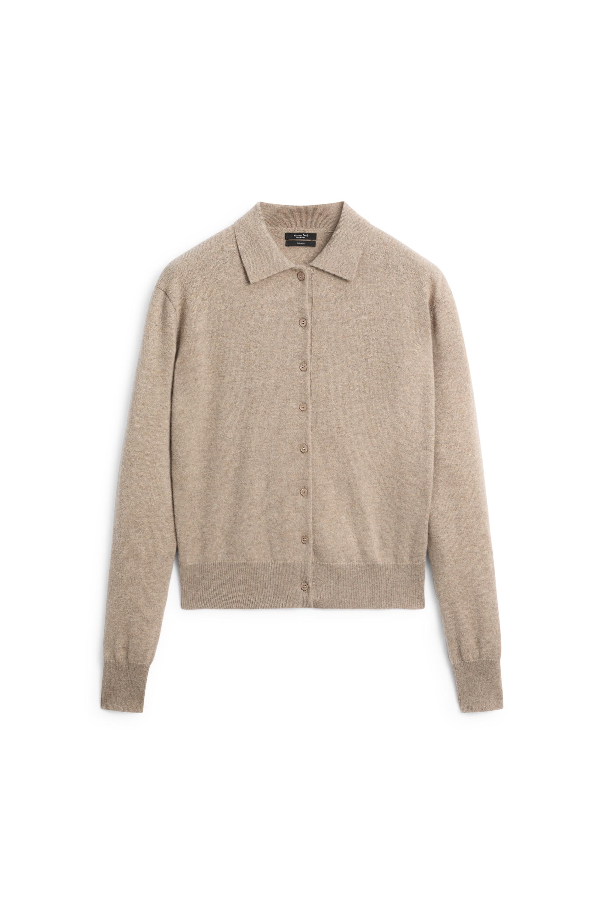 100% cashmere knit polo collar cardigan — MINK