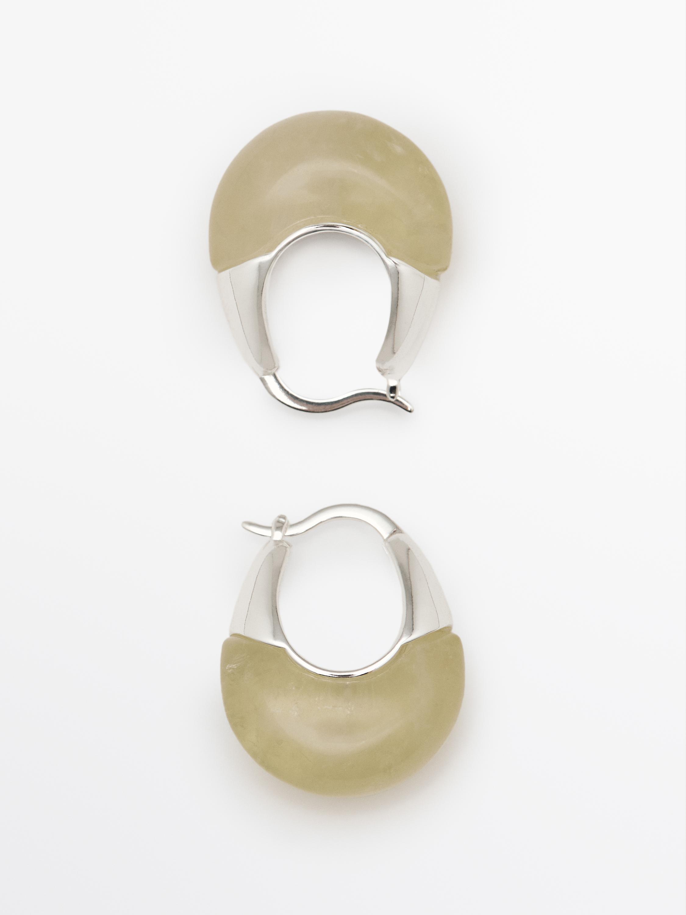 Ring earrings with natural stone