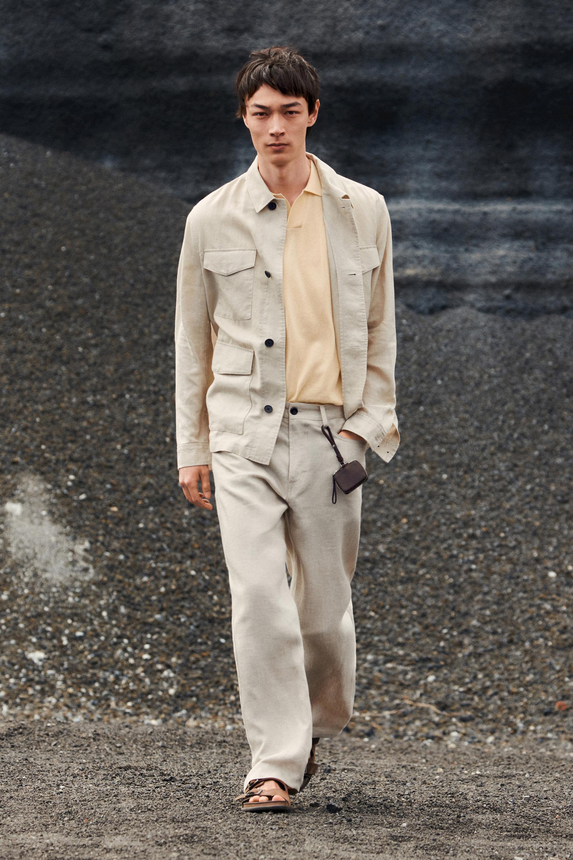 Lightweight linen jacket with pockets — STONE