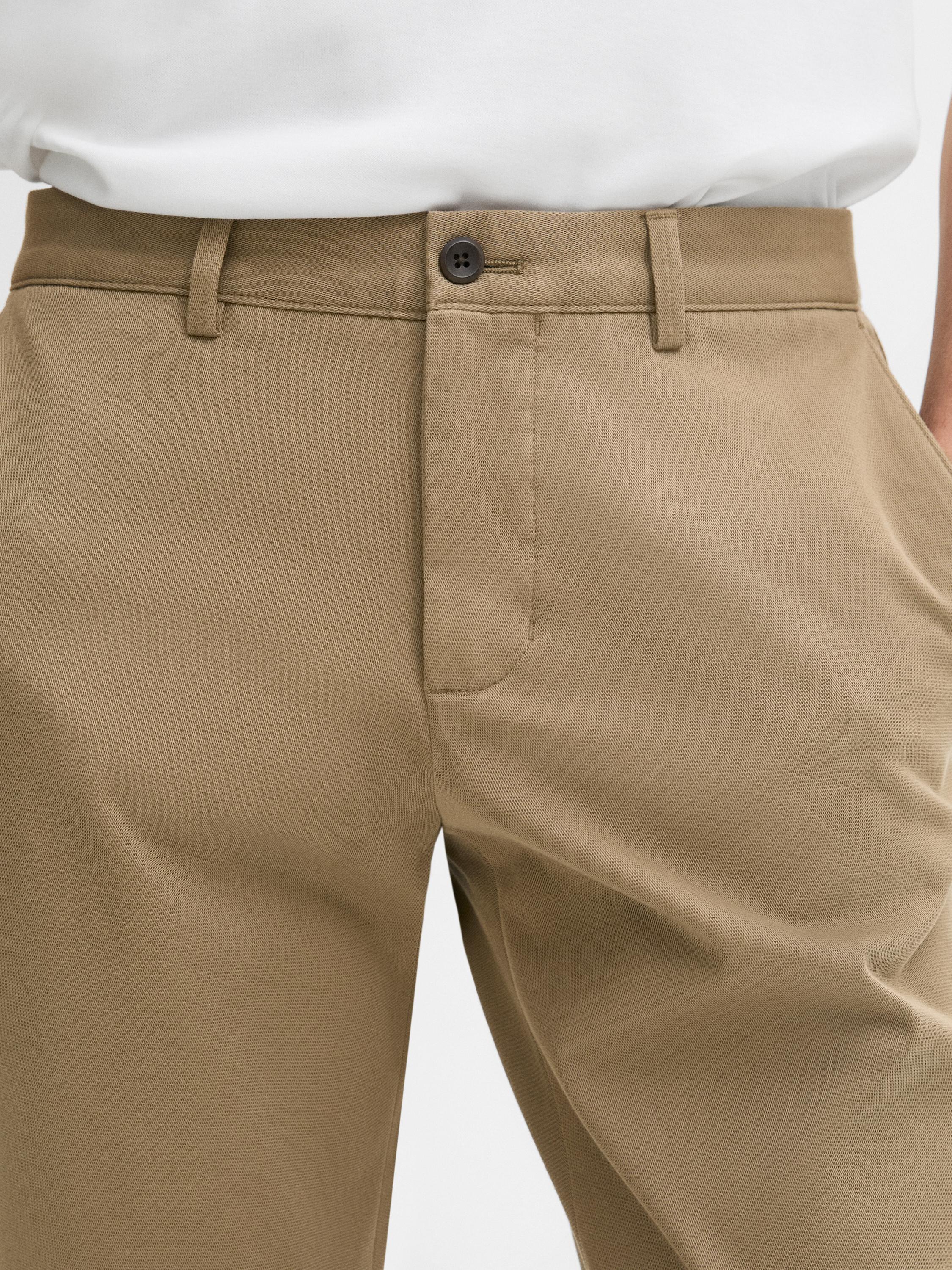 Cotton blend slim fit trousers