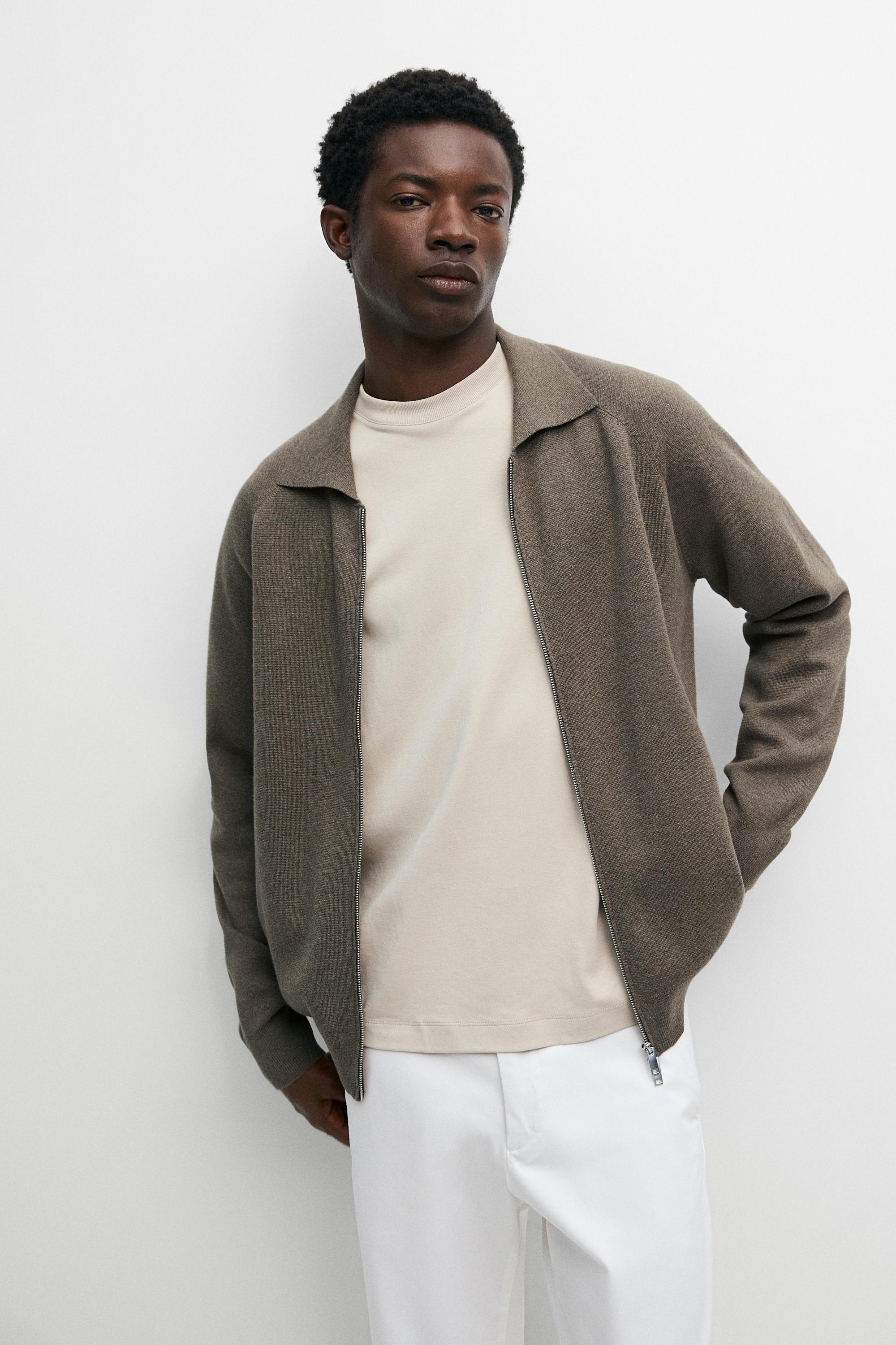 Cotton blend zip-up knit cardigan