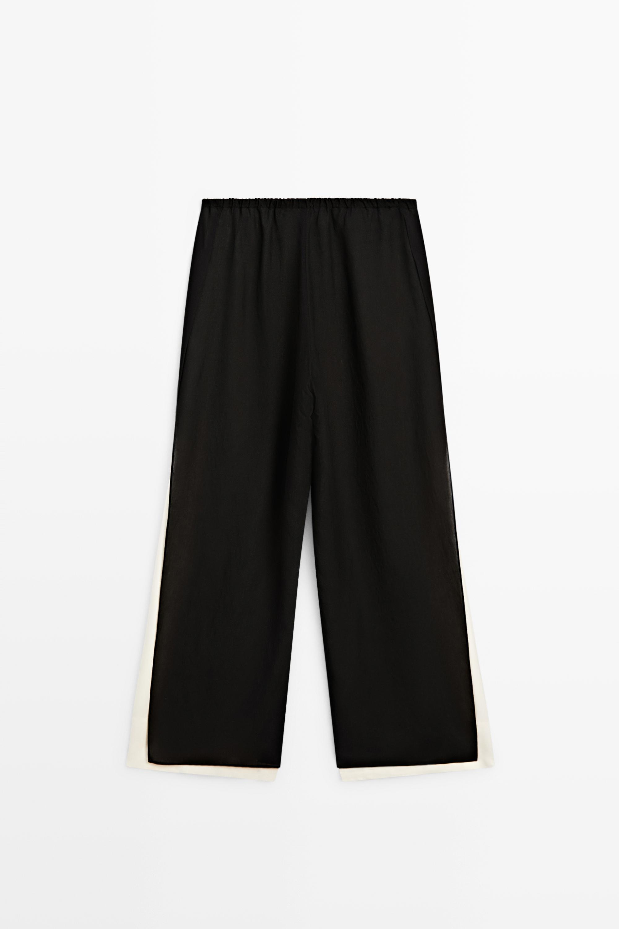 Flowing wide-leg co-ord pants — BLACK