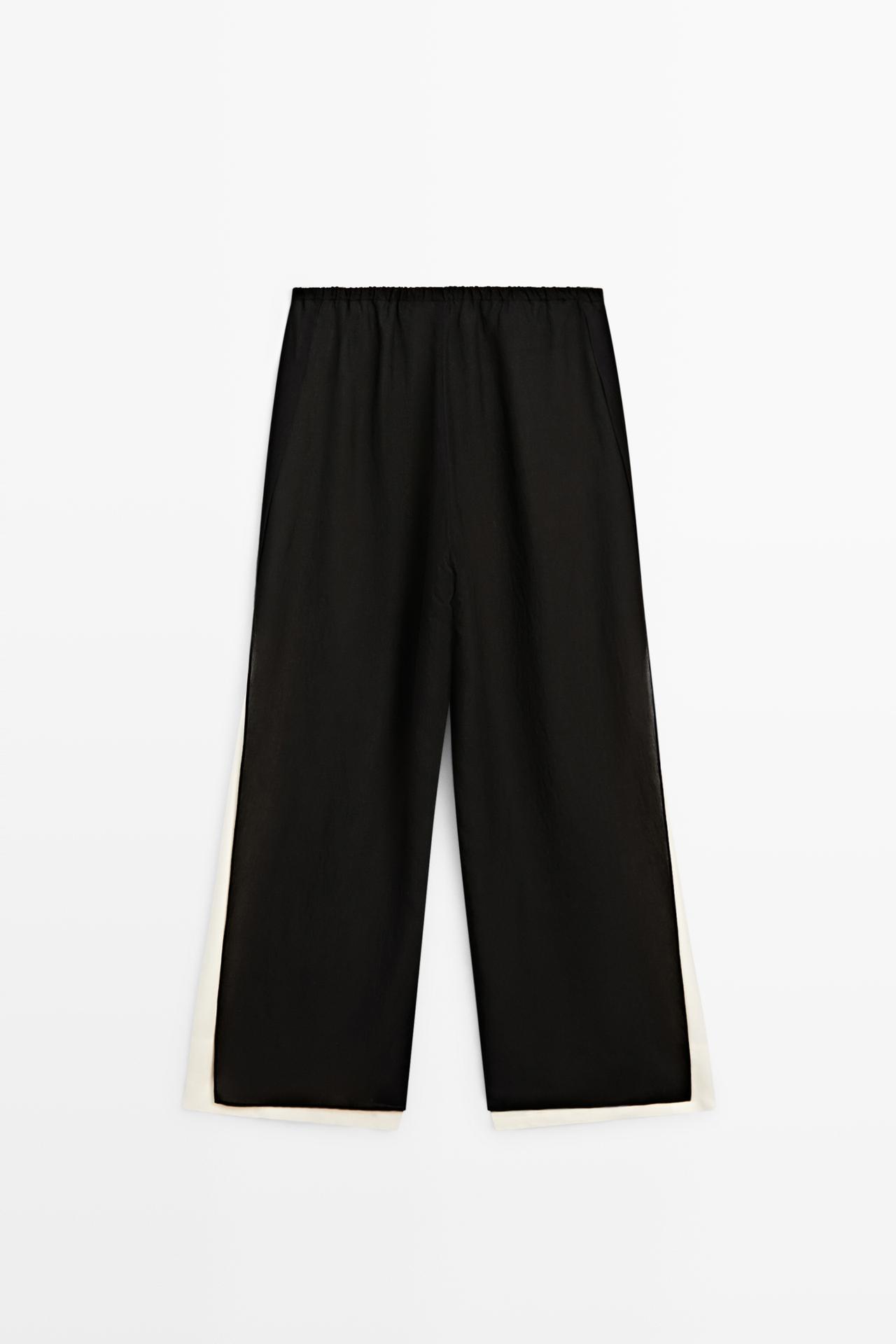 Flowing wide-leg co-ord pants — BLACK