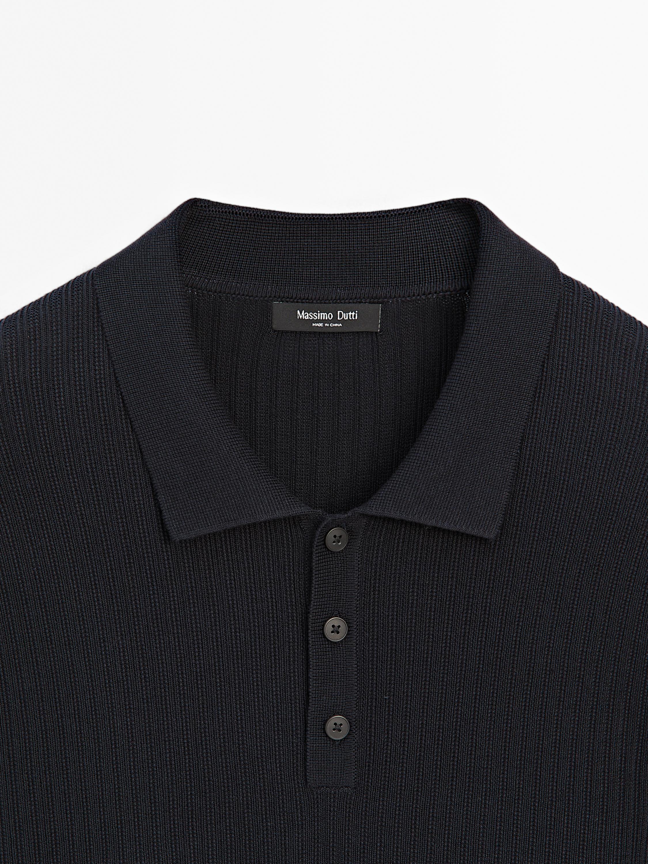 Cotton blend knit polo sweater