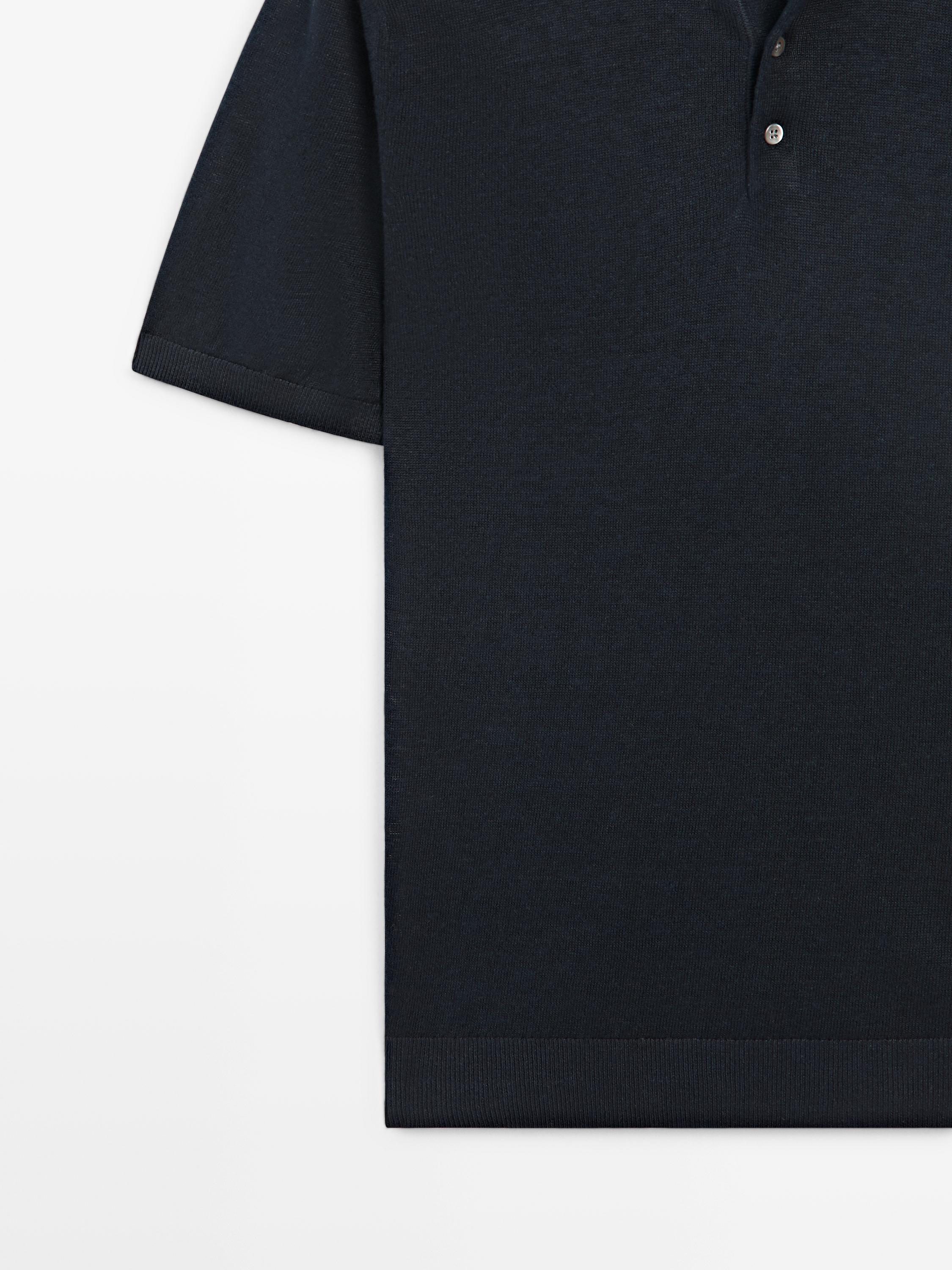 Linen knit polo sweater — NAVY BLUE