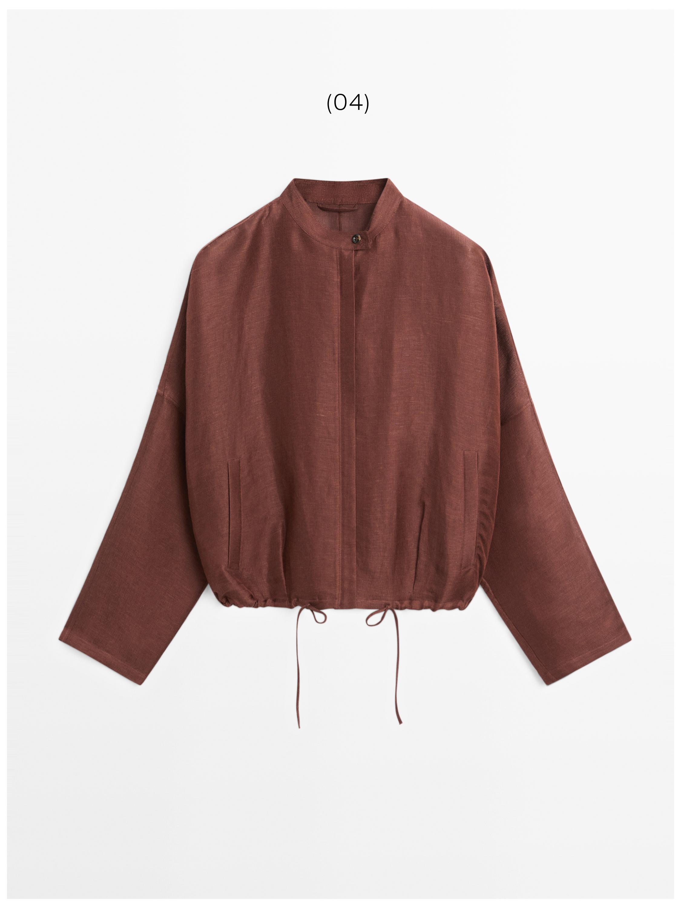 Linen blend bomber jacket — BROWN