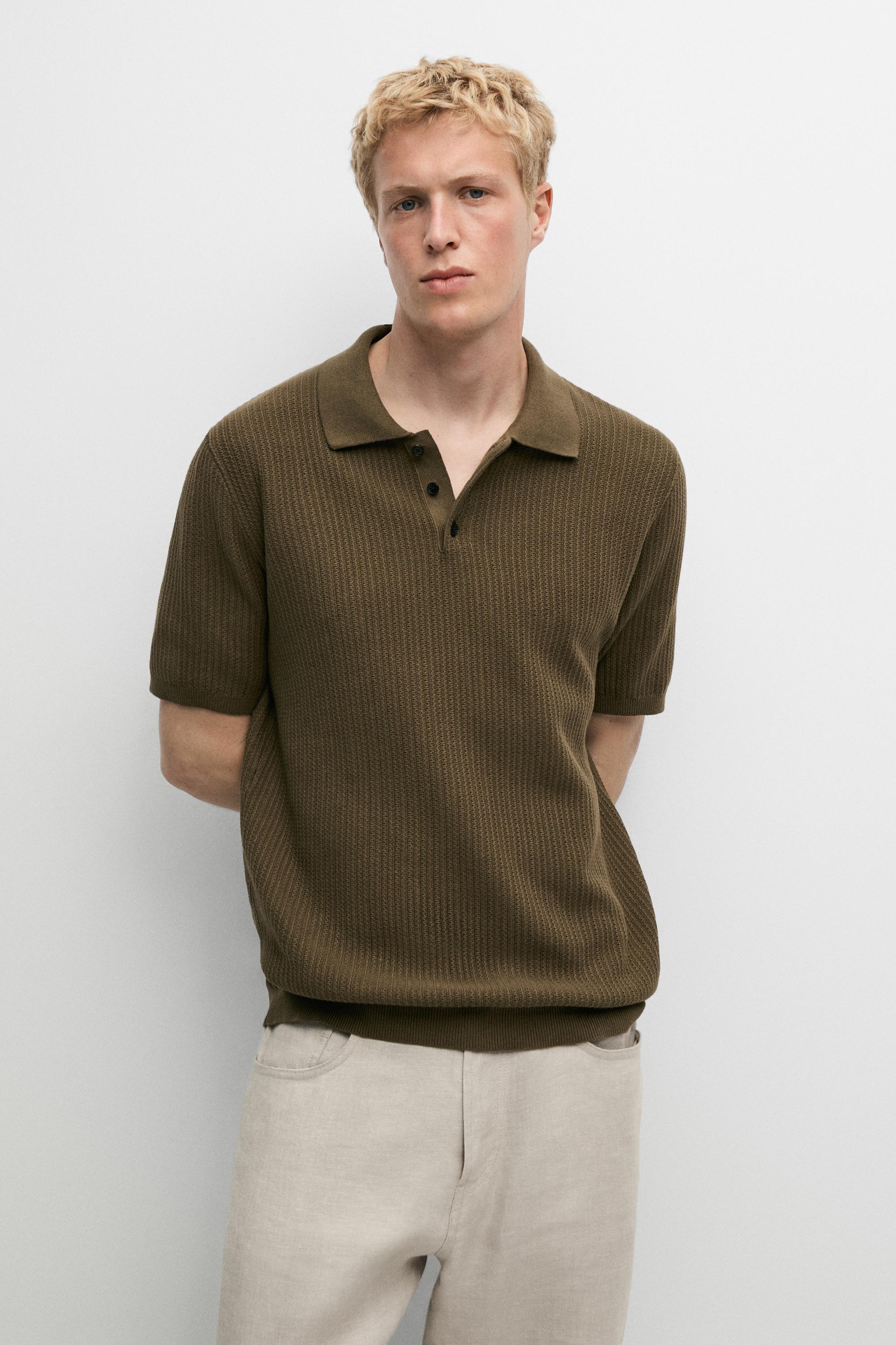 Pull polo en maille texturée 100 % coton