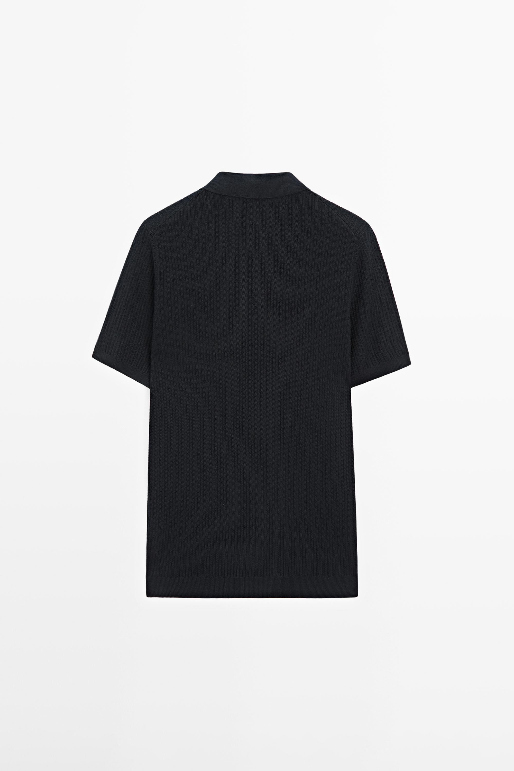 100% cotton textured knit polo sweater — NAVY BLUE