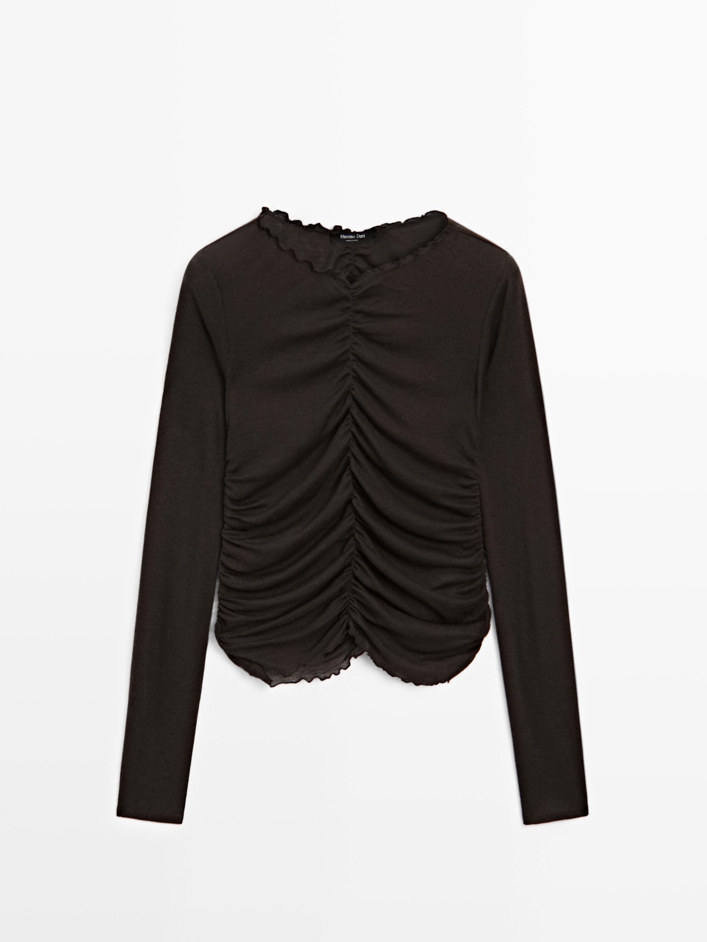 Gathered long sleeve T-shirt