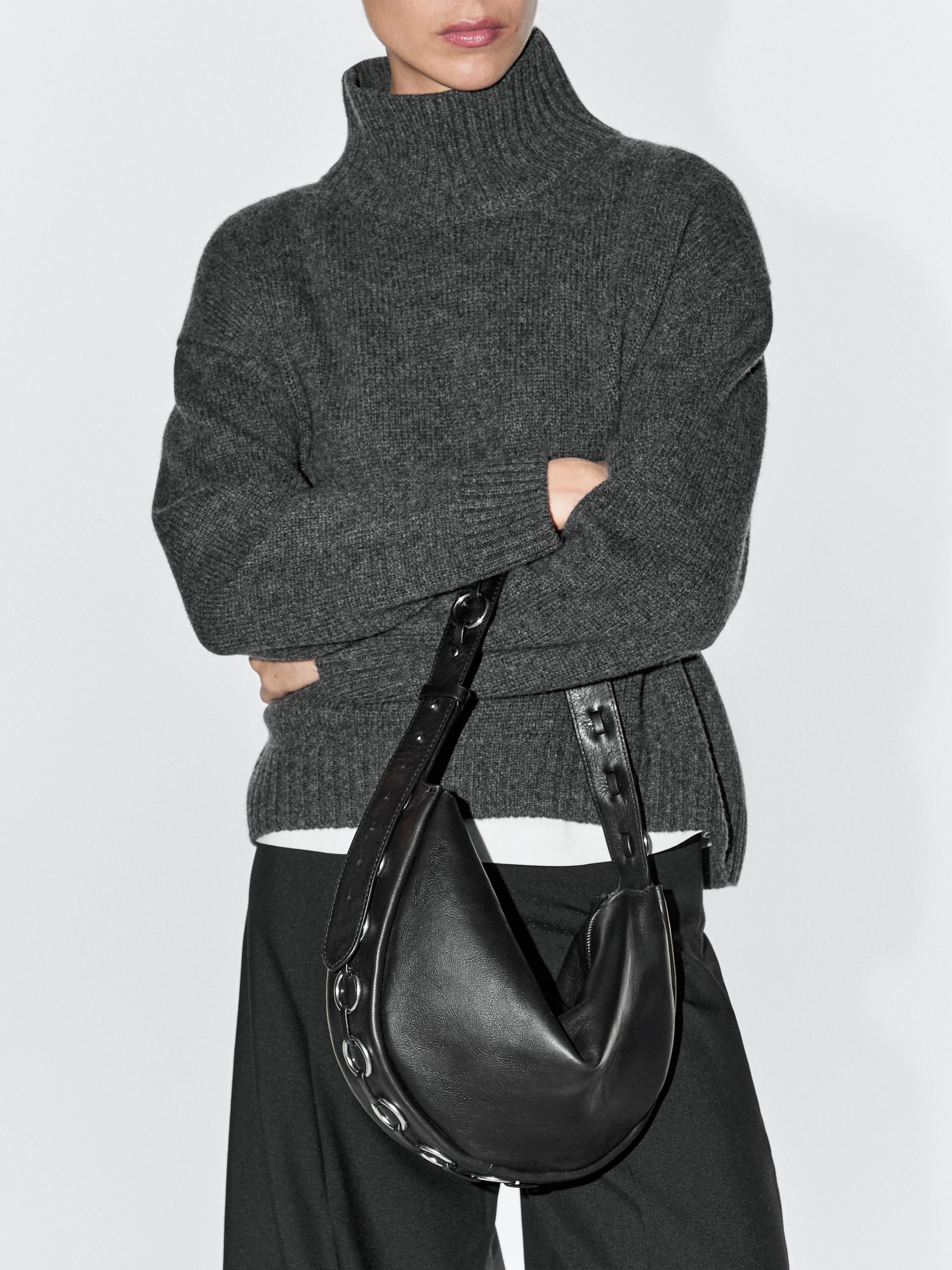 Nappa leather bag with eyelets — BLACK
