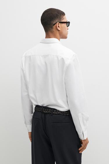 100% cotton regular fit melange twill shirt — WHITE 5