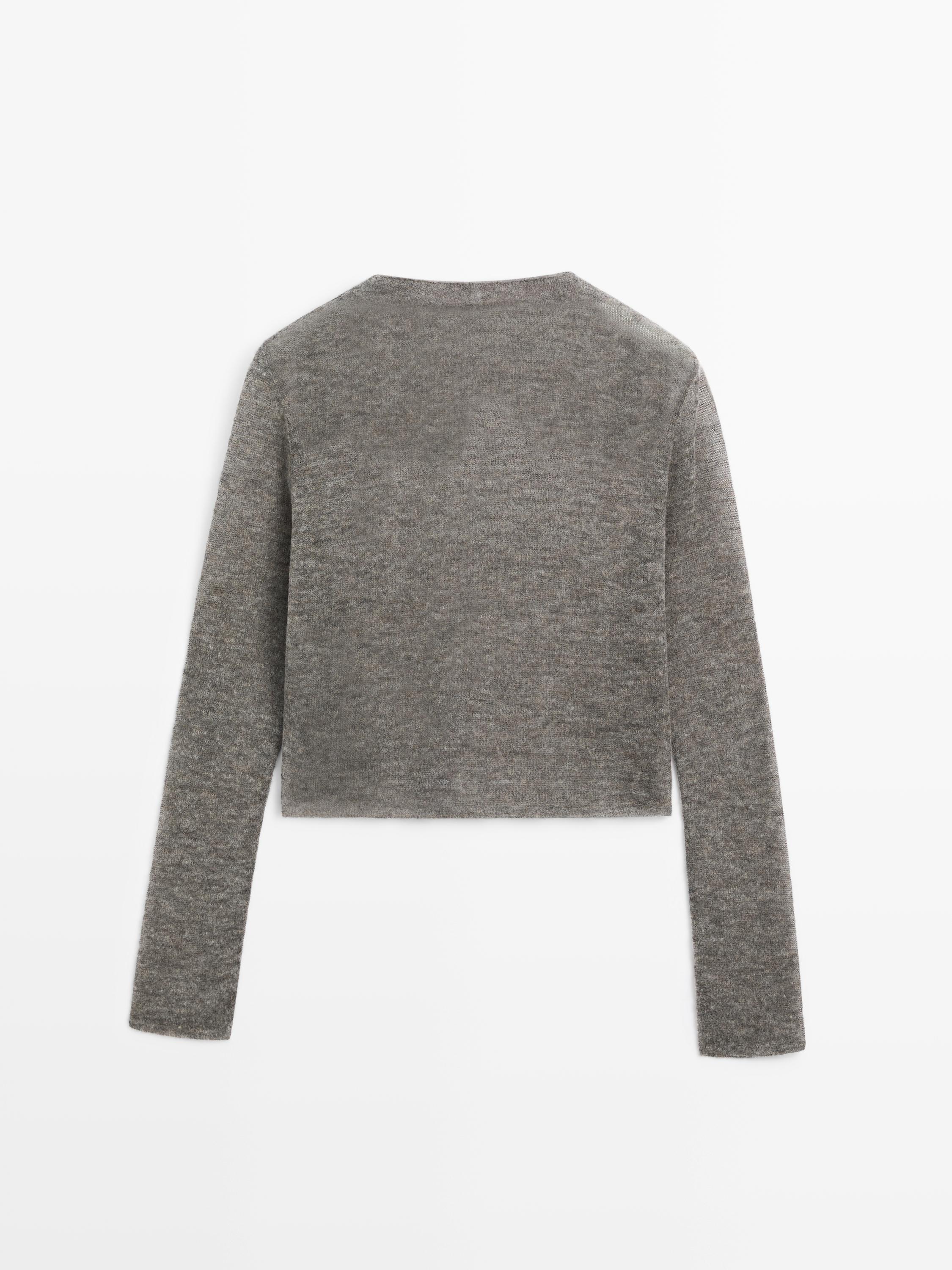 Short wool blend matching cardigan
