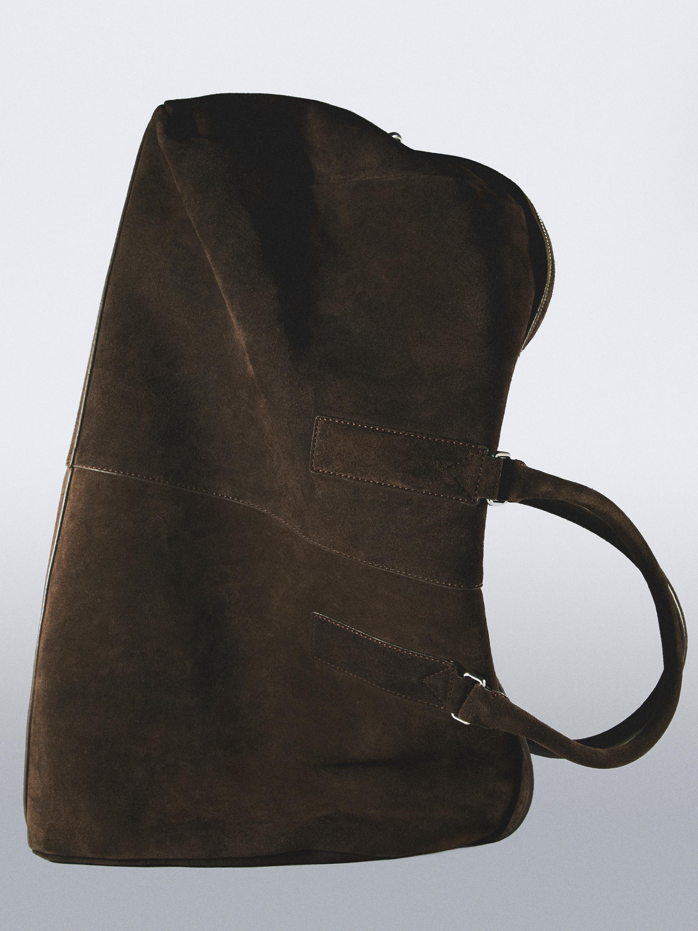 Suede leather travel bag — BROWN