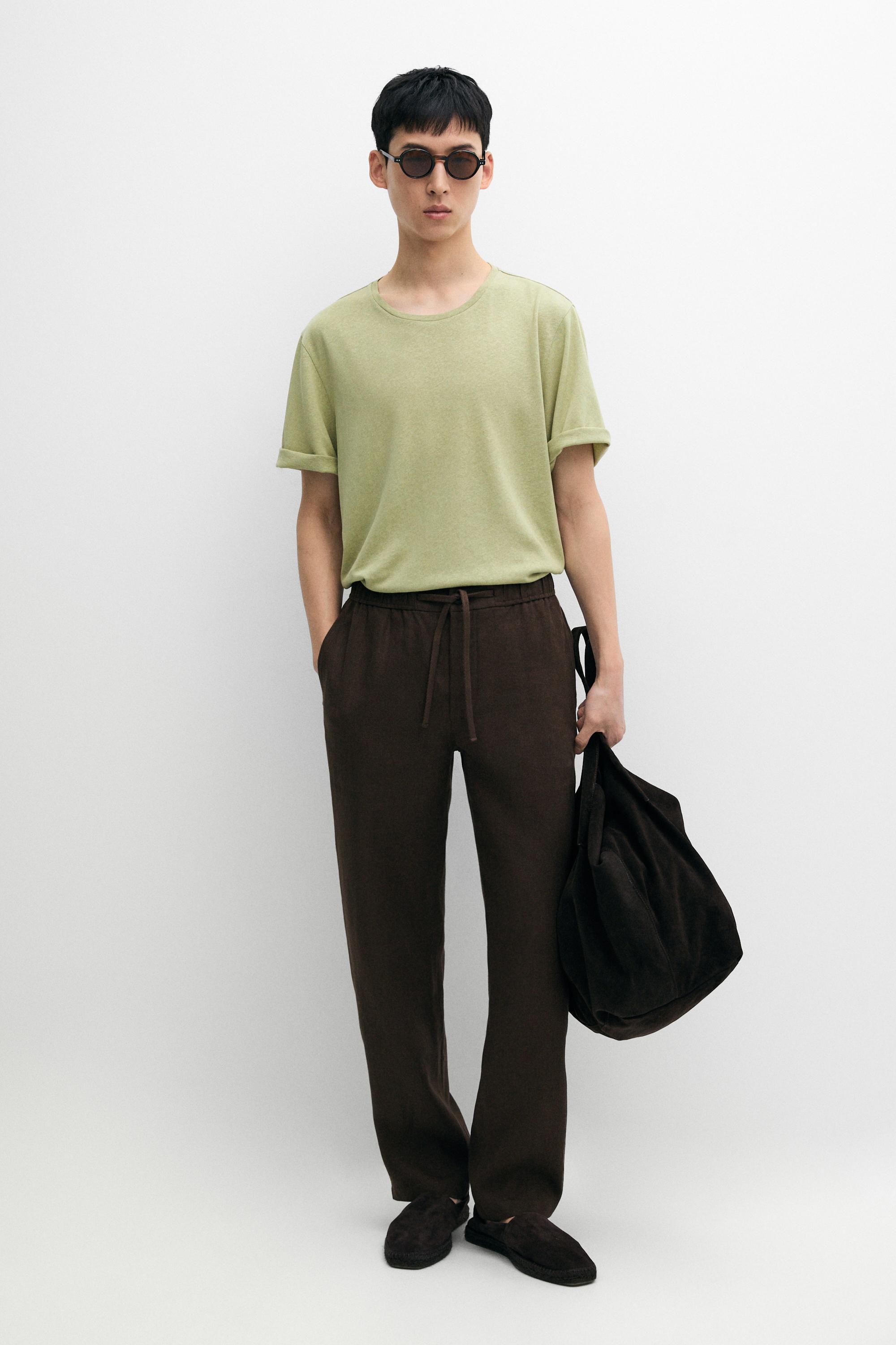 Short sleeve linen and cotton T-shirt — GREEN