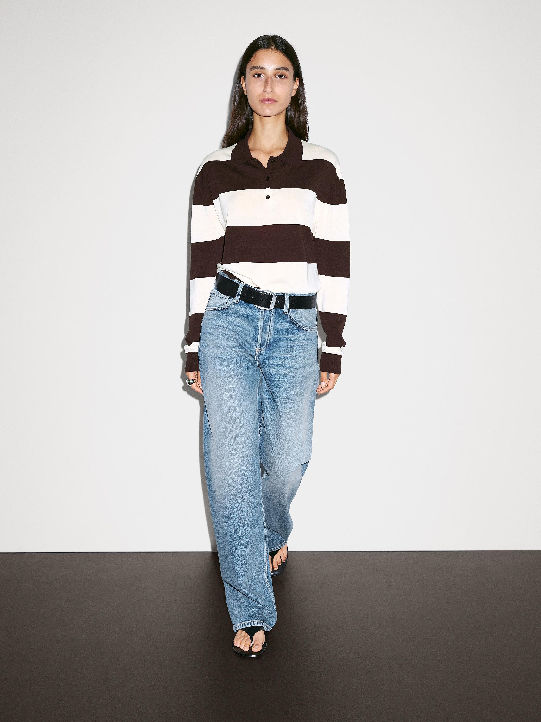Gestreepte tricot trui met polokraag