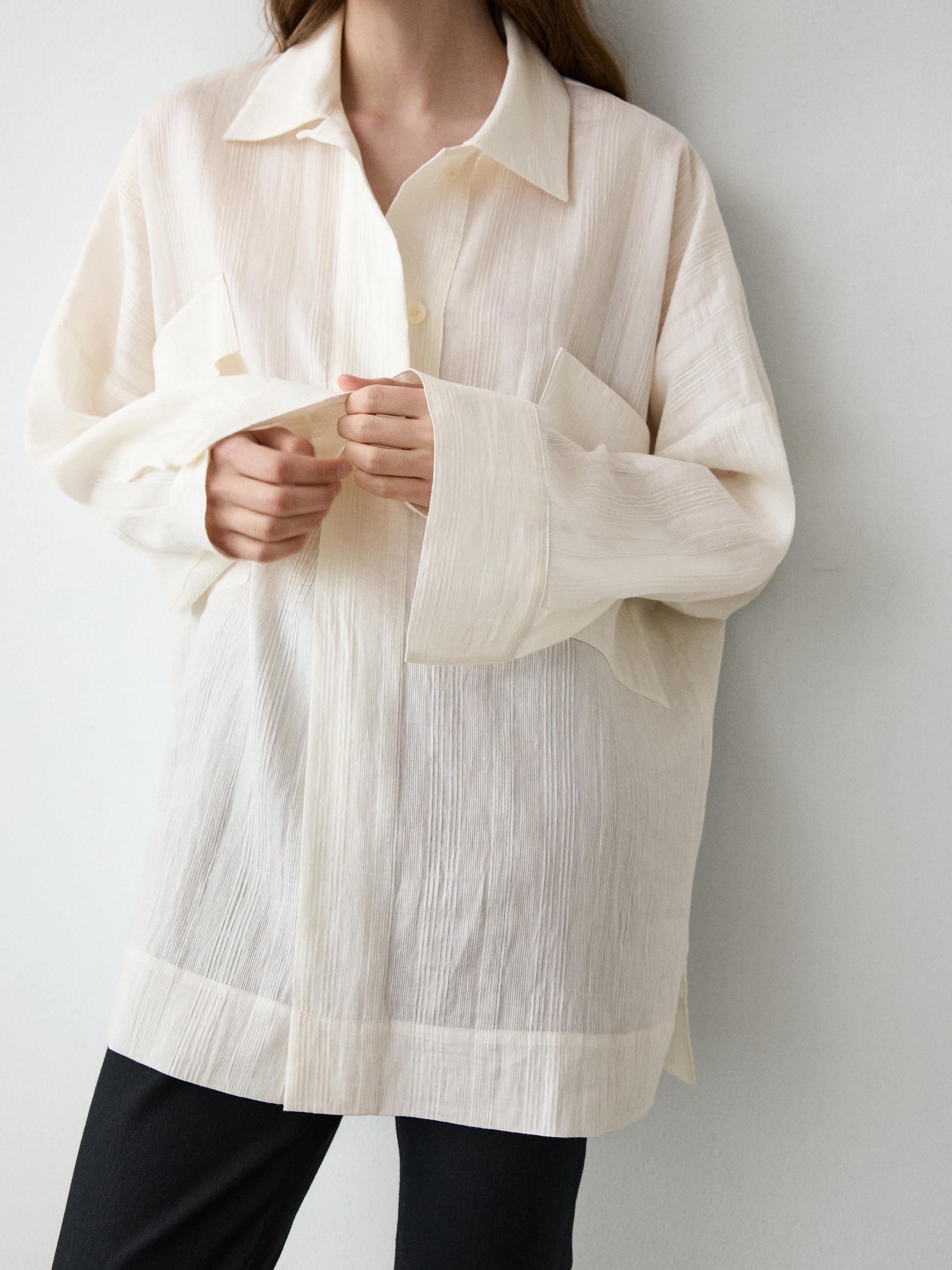 Flowing linen and cotton shirt with opening — Off white