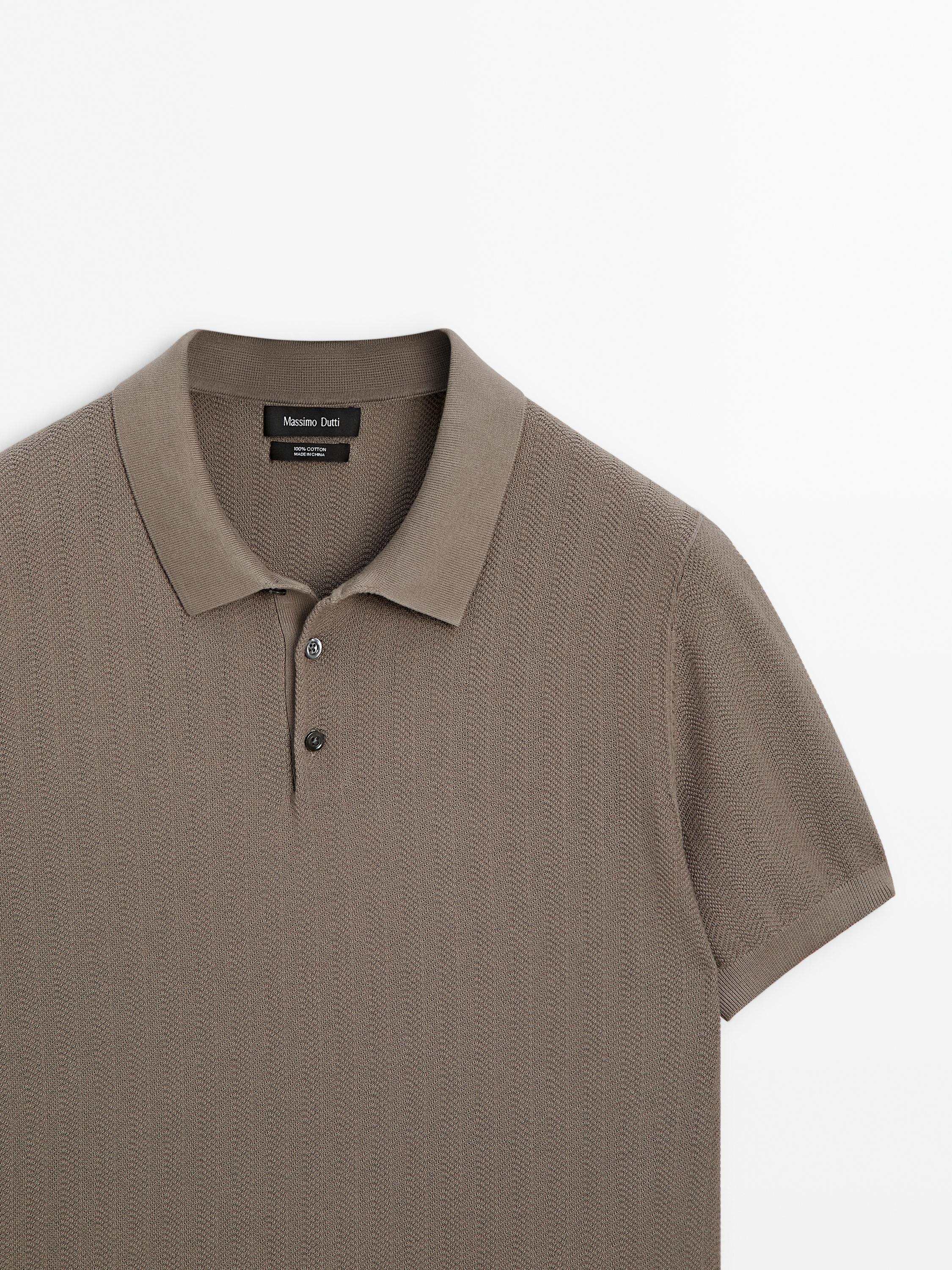 Cotton herringbone knit polo sweater