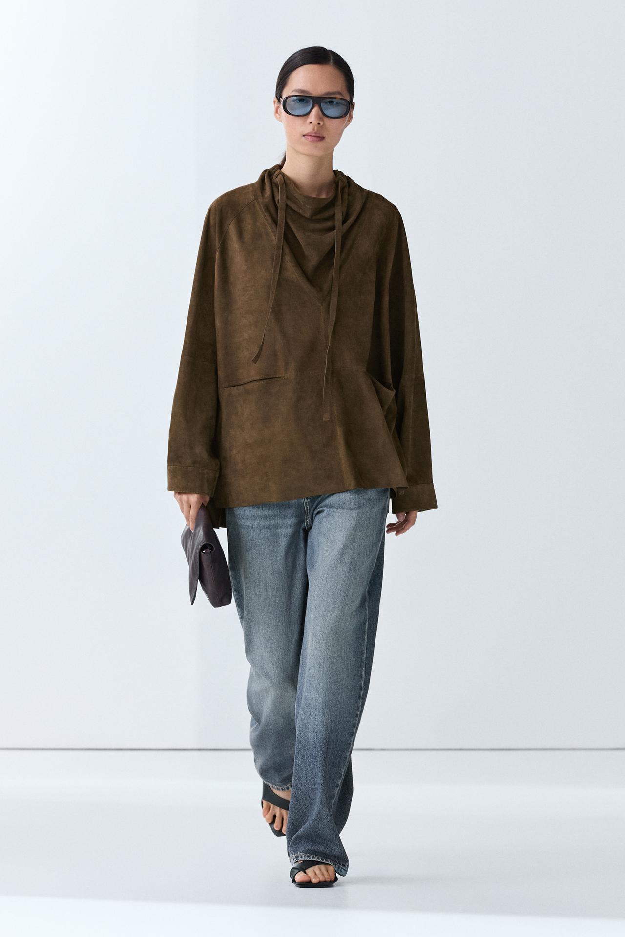 Suede high neck shirt — KHAKI