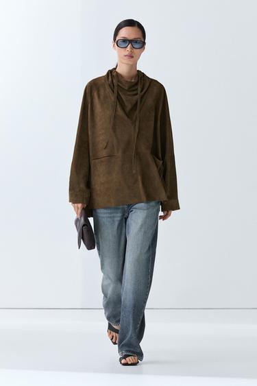 Suede high neck shirt — KHAKI 1
