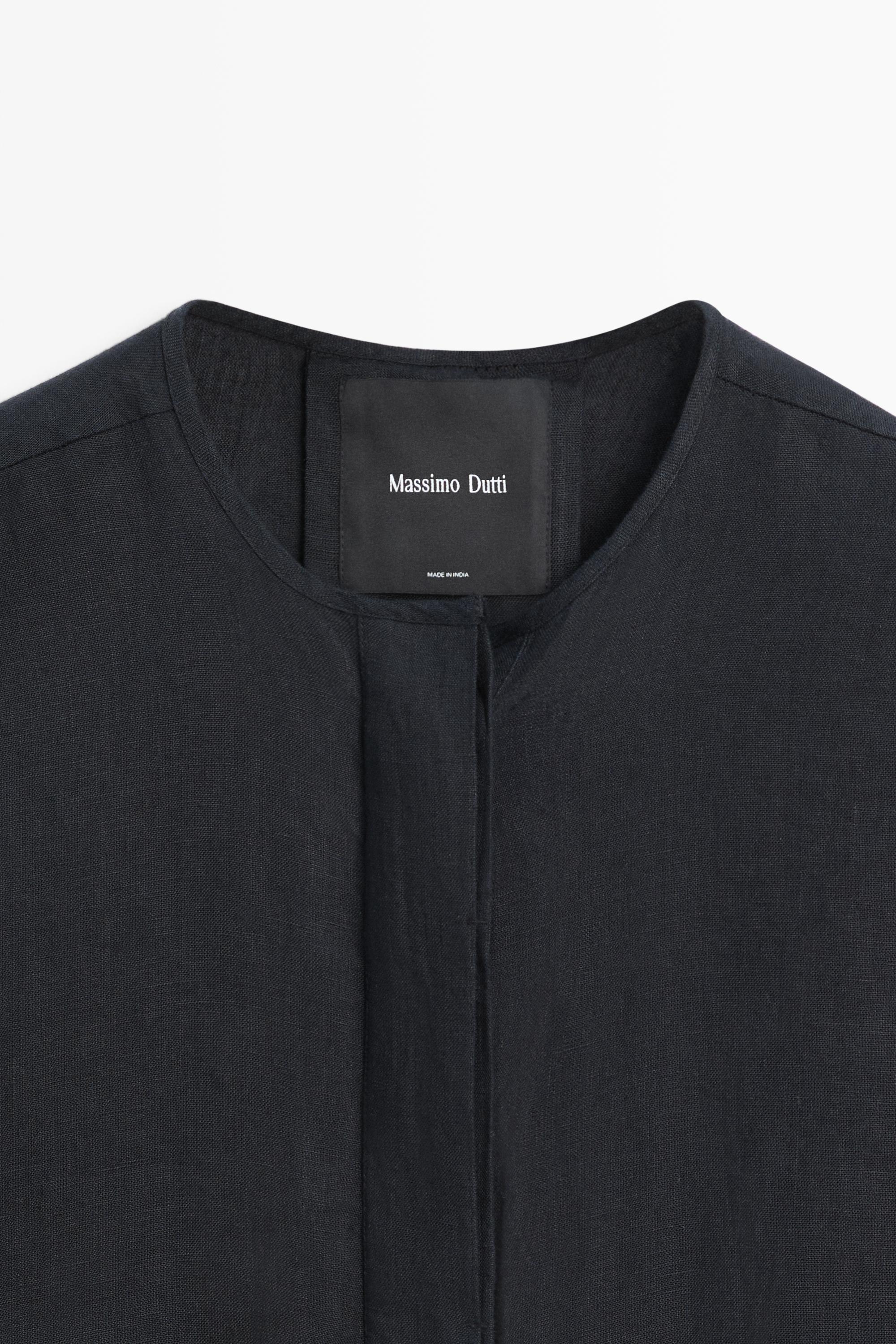 100% linen puff bomber jacket — DARK BLUE