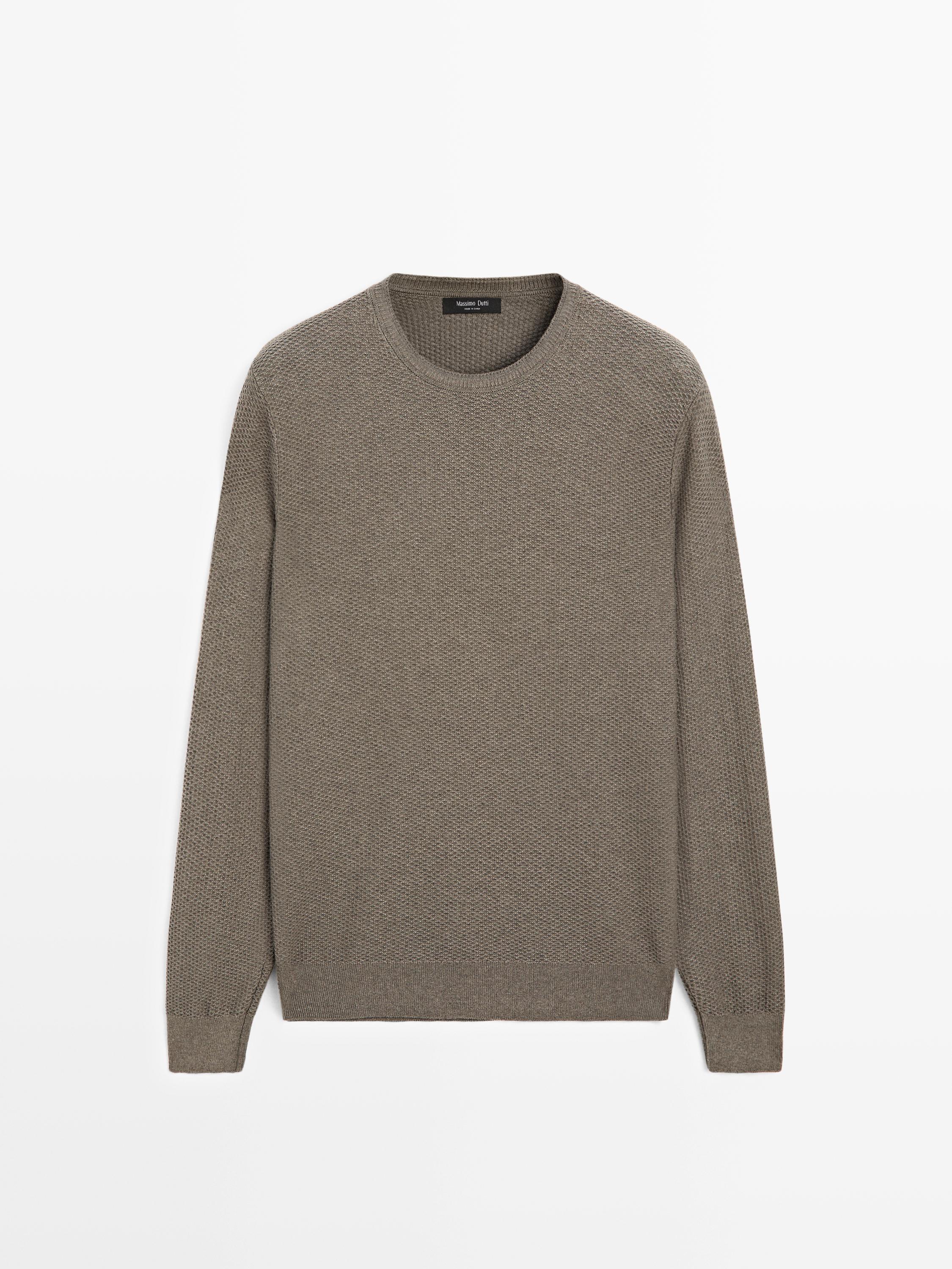 Textured cotton blend knit sweater