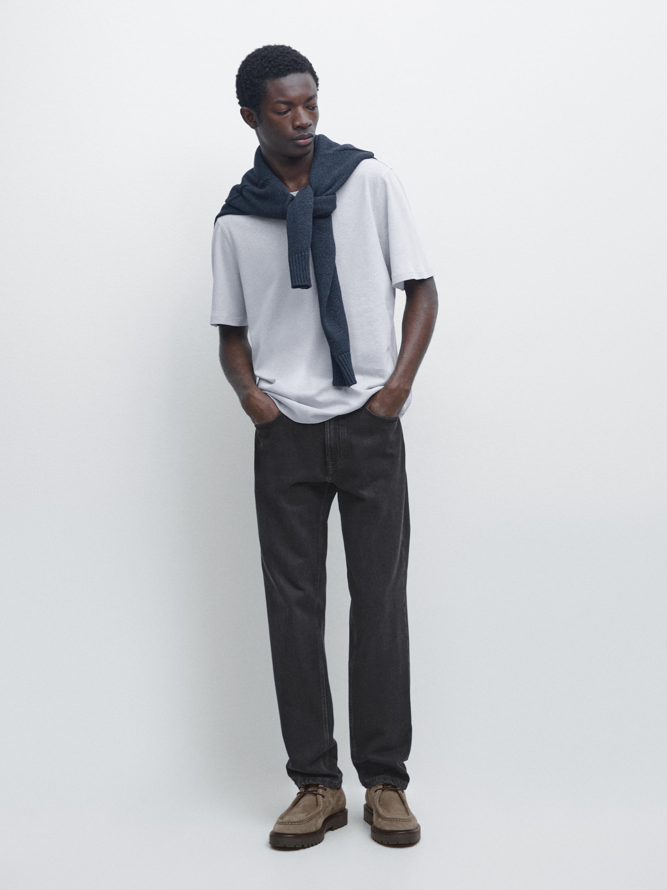 Short sleeve linen and cotton T-shirt — Light Blue