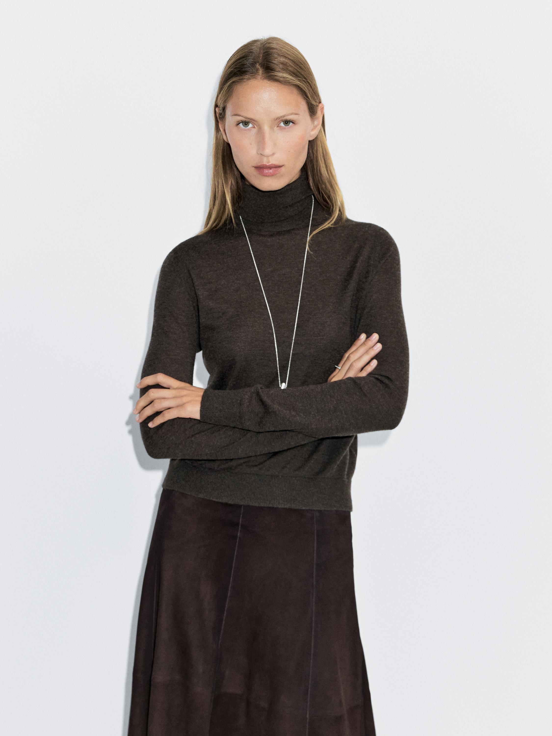 Wool blend high neck knit sweater