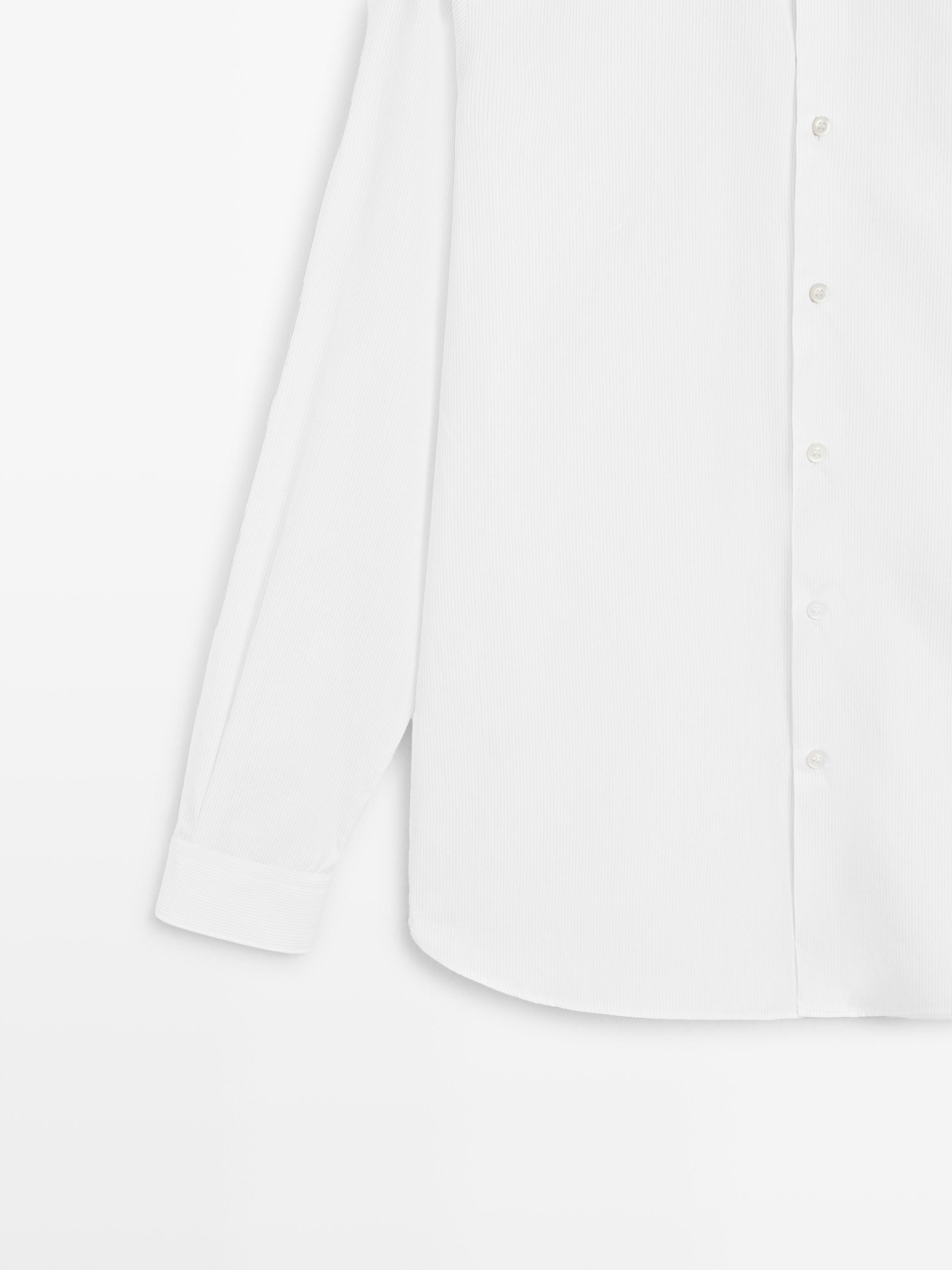 Slim fit striped 100% cotton poplin shirt — WHITE