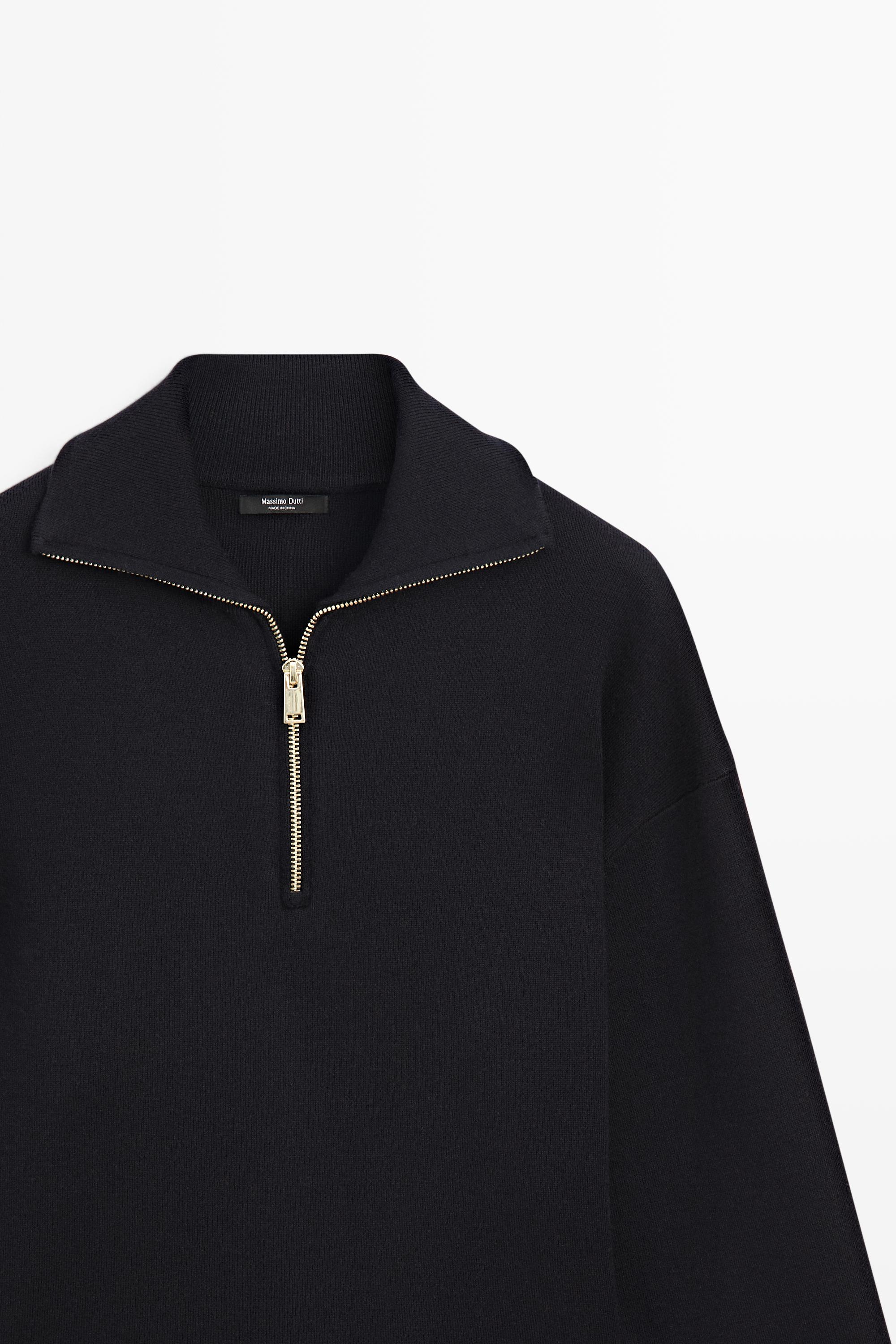 Cotton blend quarter-zip knit polo sweater — NAVY BLUE