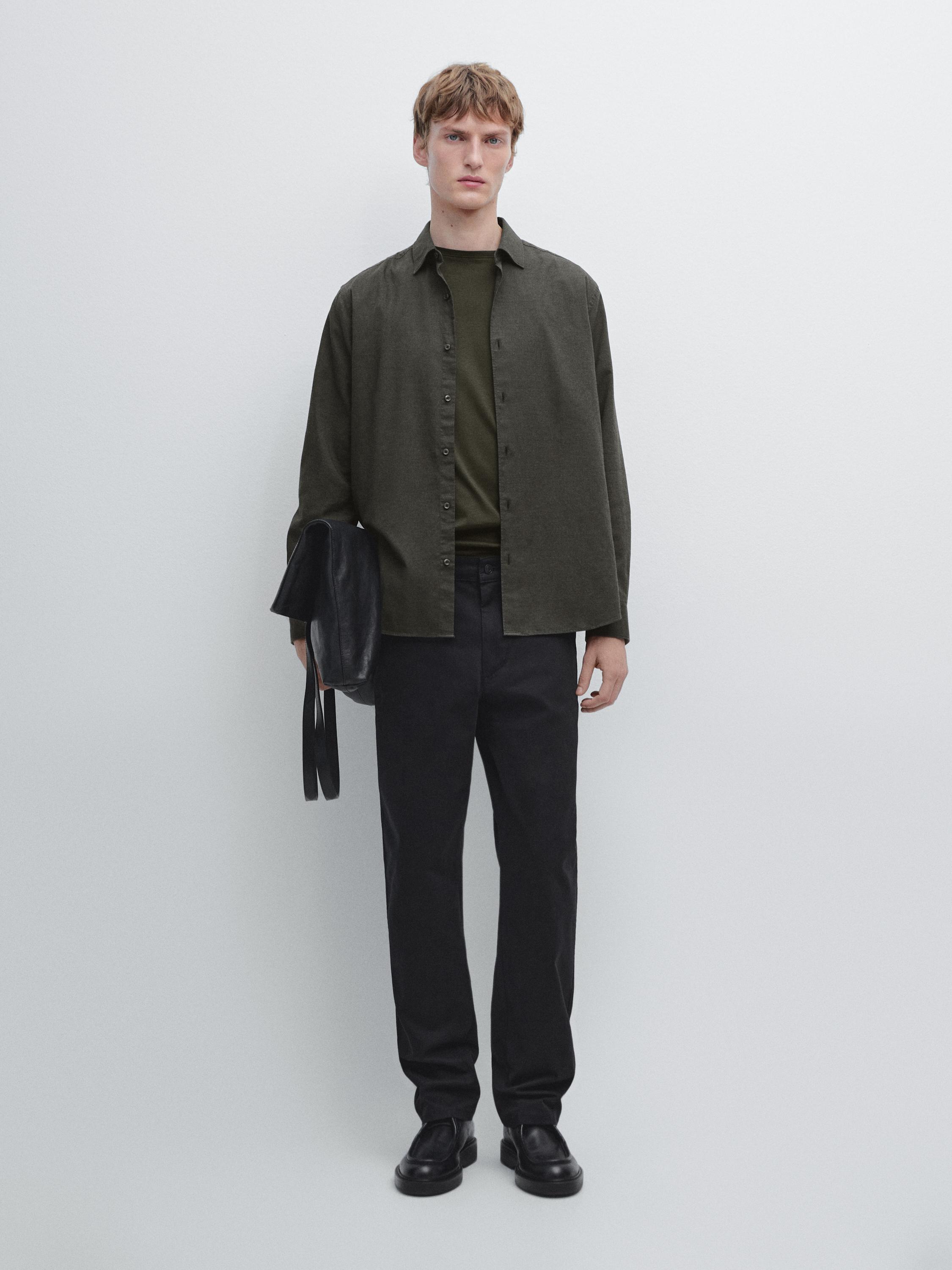 Tapered fit brushed trousers